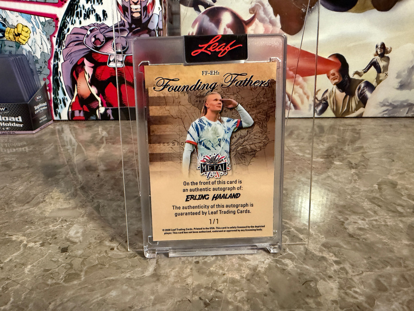 Erling Haaland 2026 Leaf Metal Independence Day Founding Fathers Auto Gold Super Prismatic 1/1