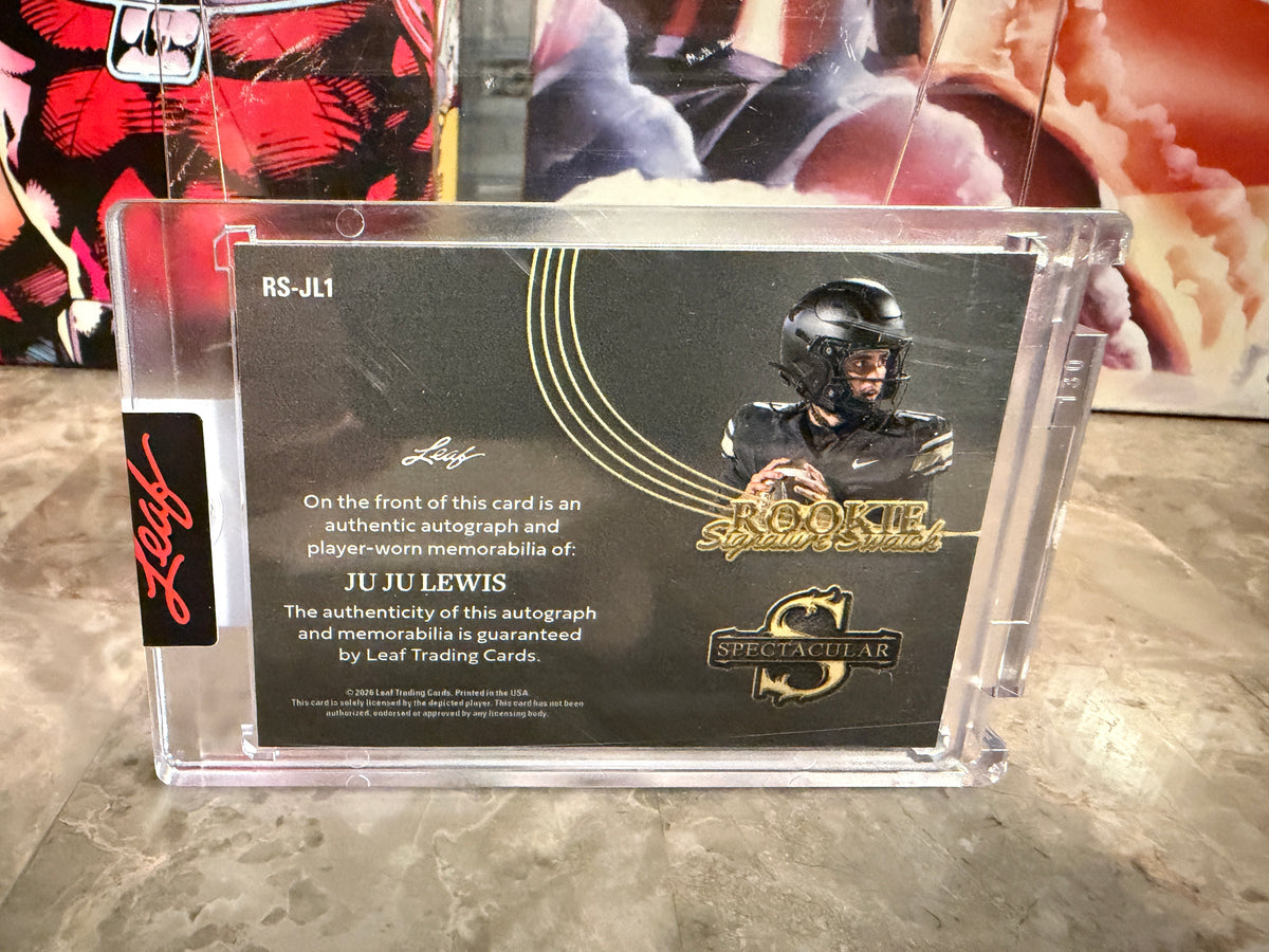 Juju Lewis 2026 Leaf Spectacular Football Rookie Signature Swatch /25