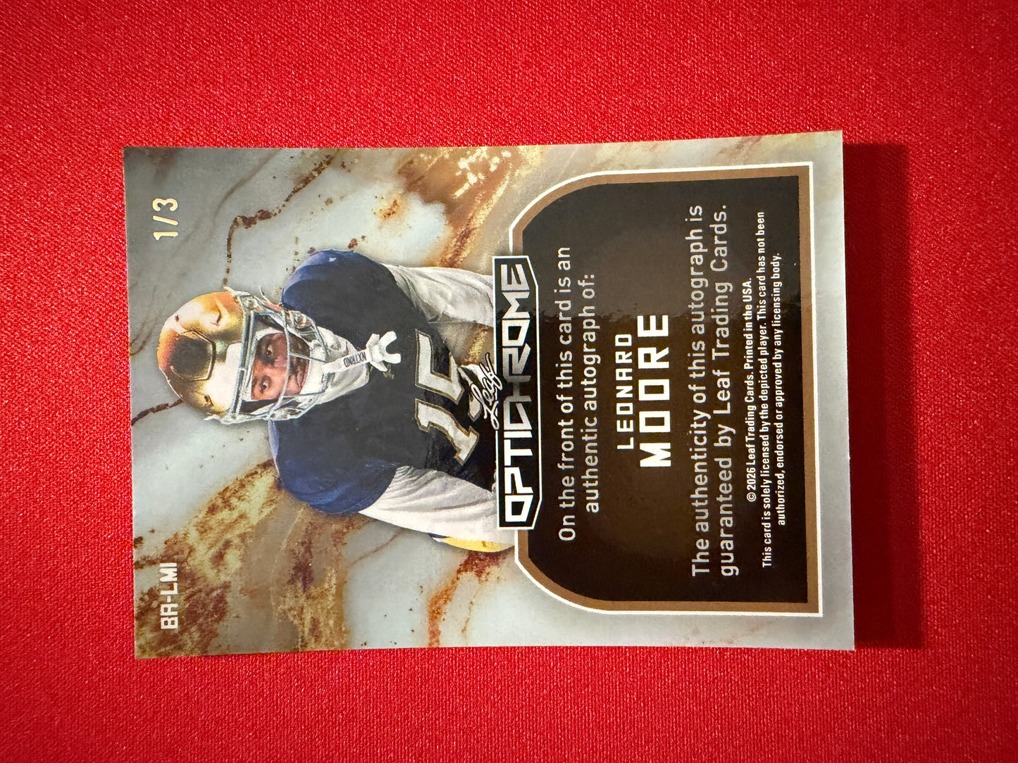 Leonard Moore 2026 Leaf Optichrome Football Base Auto Green Crystal /3