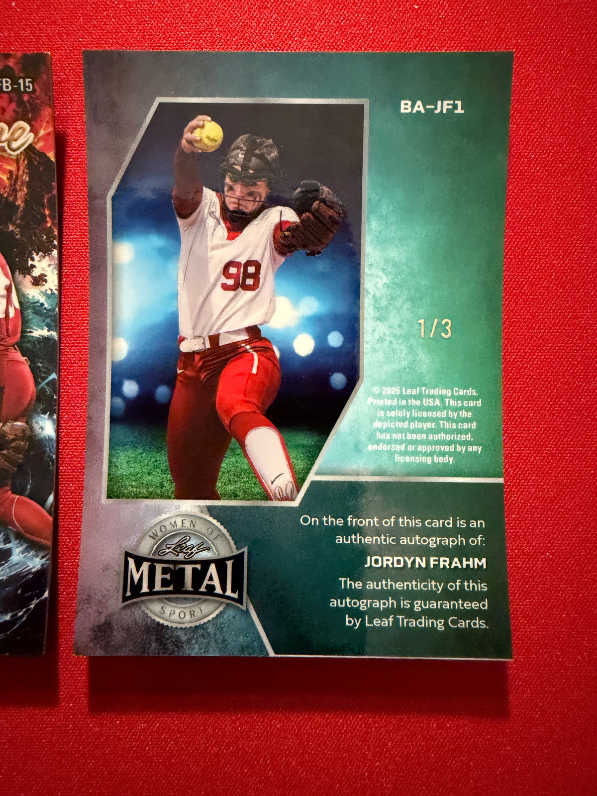 Jordyn Frahm 2026 Leaf Women of Sport Base Auto Force of Nature 1/1 2-Card Lot