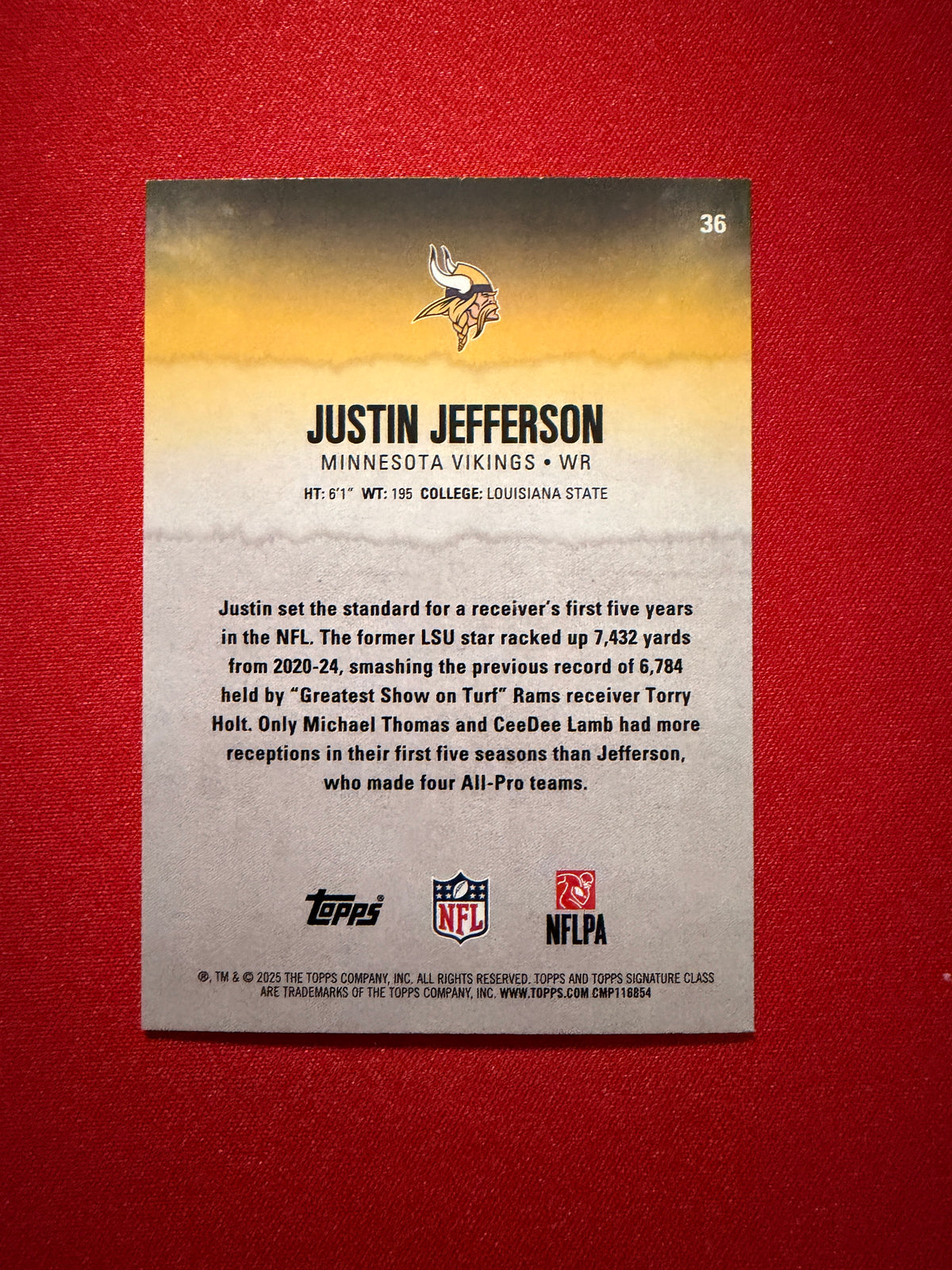 Justin Jefferson 2025 Topps Signature Class Football Green /175 #36