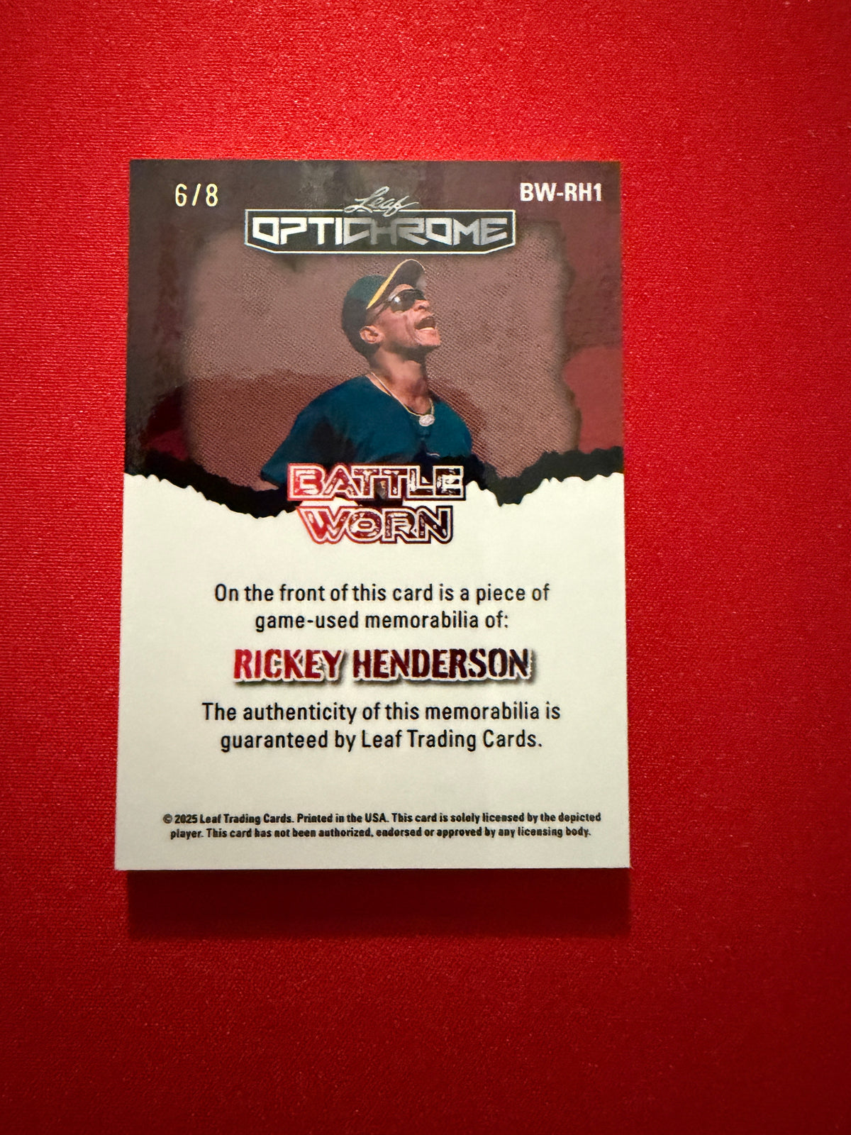 Rickey Henderson 2025 Leaf Optichrome Baseball Battle Worn Game-Used Patch /8