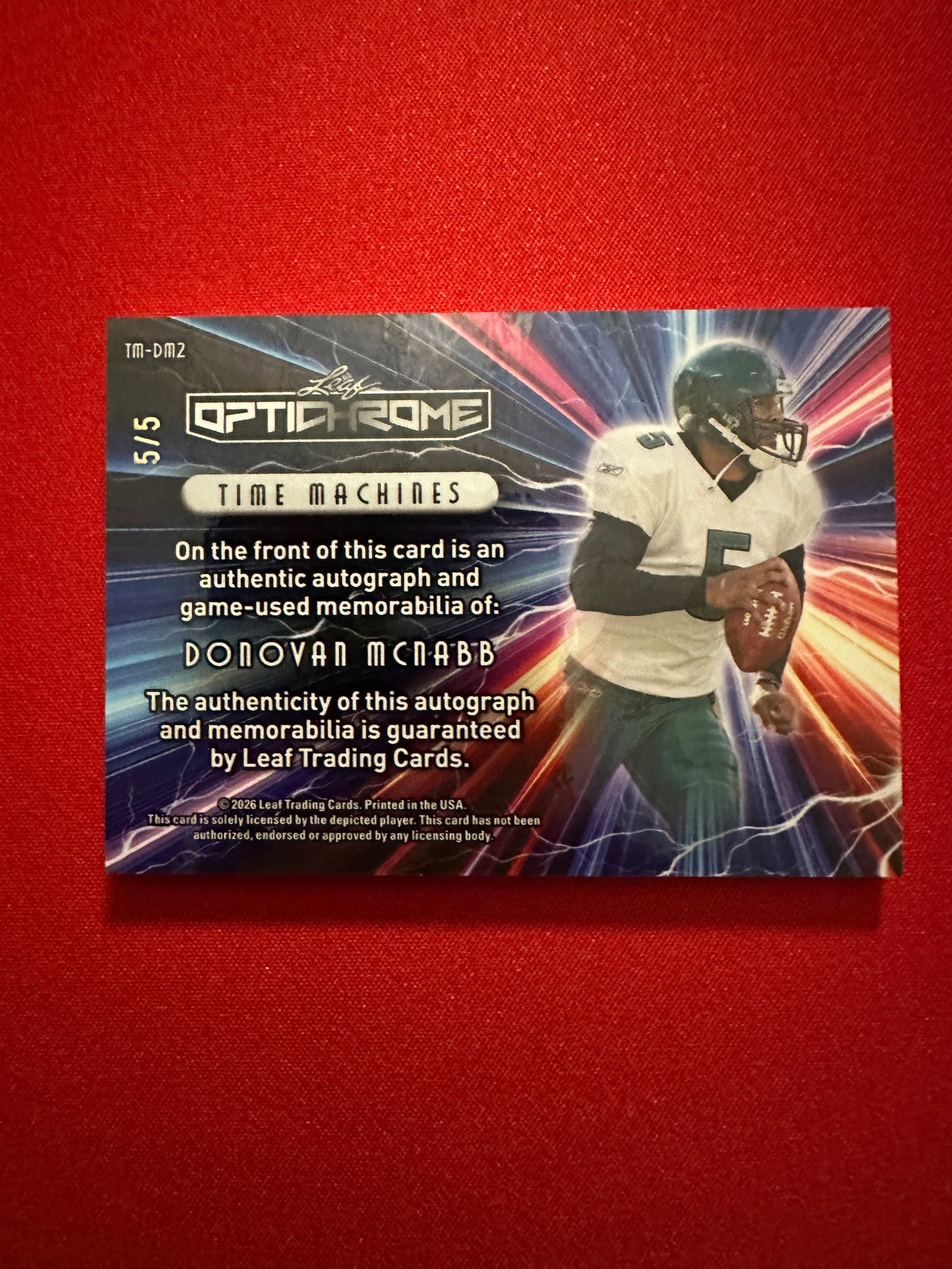 2026 Leaf Optichrome Donovan McNabb TIME MACHINES BLUE PATCH AUTO 5/5 Eagles