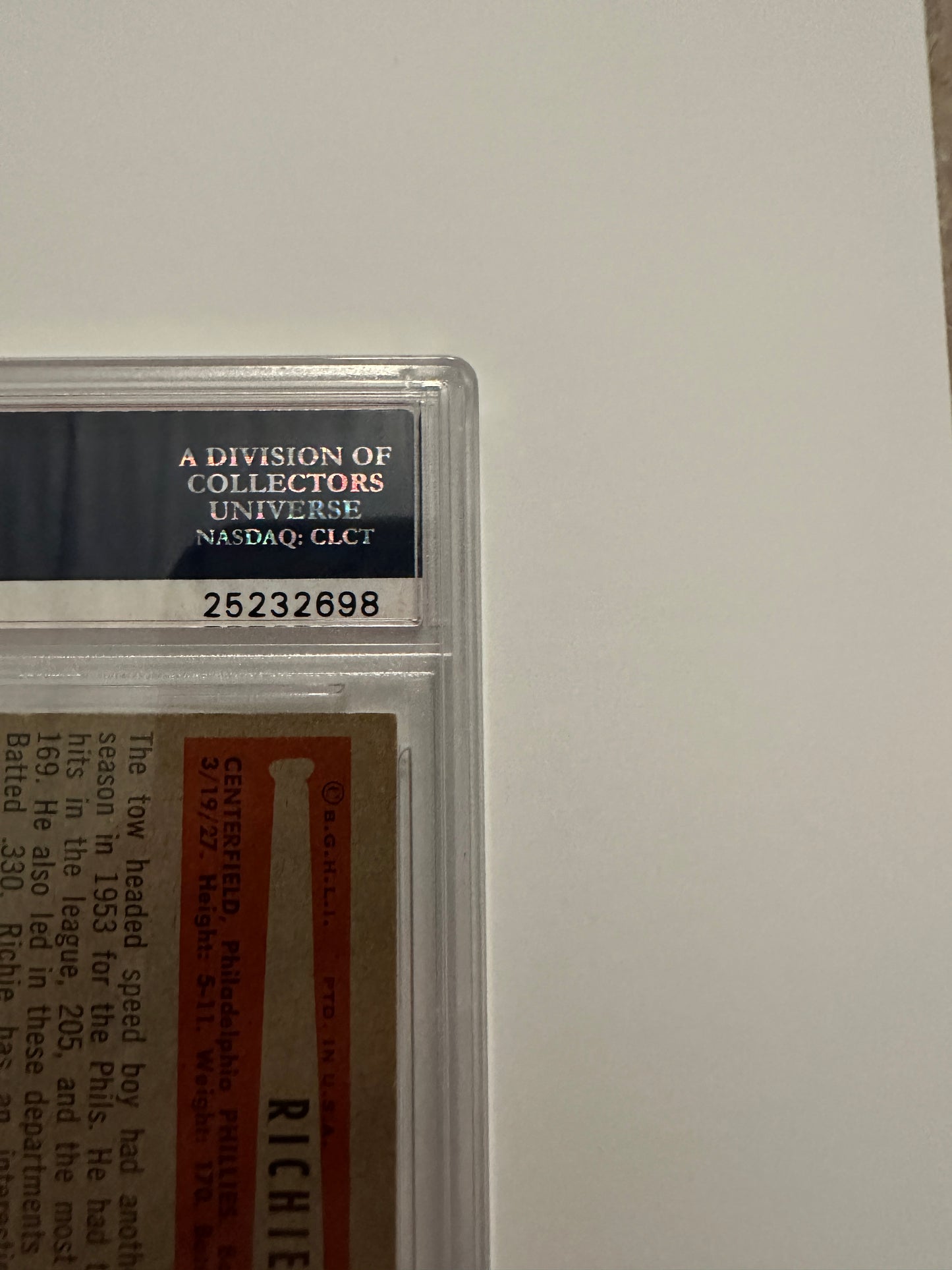 Richie Ashburn #15 PSA Graded EX-MT 6 (1954 Bowman)