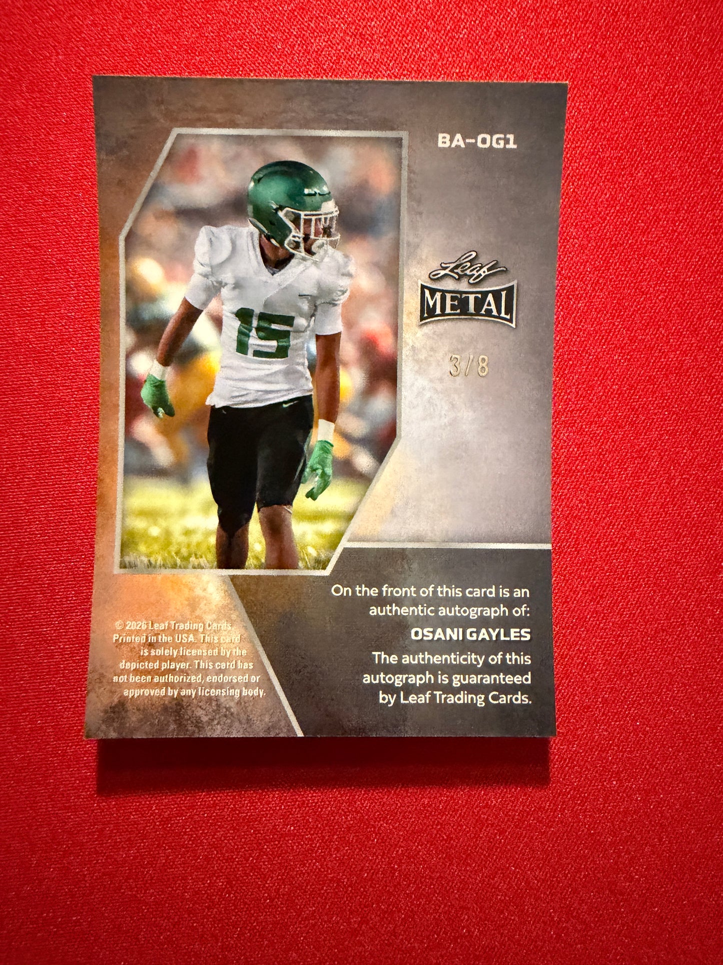 2026 Leaf Metal Football Osani Gayles Platinum Shimmer Auto /8