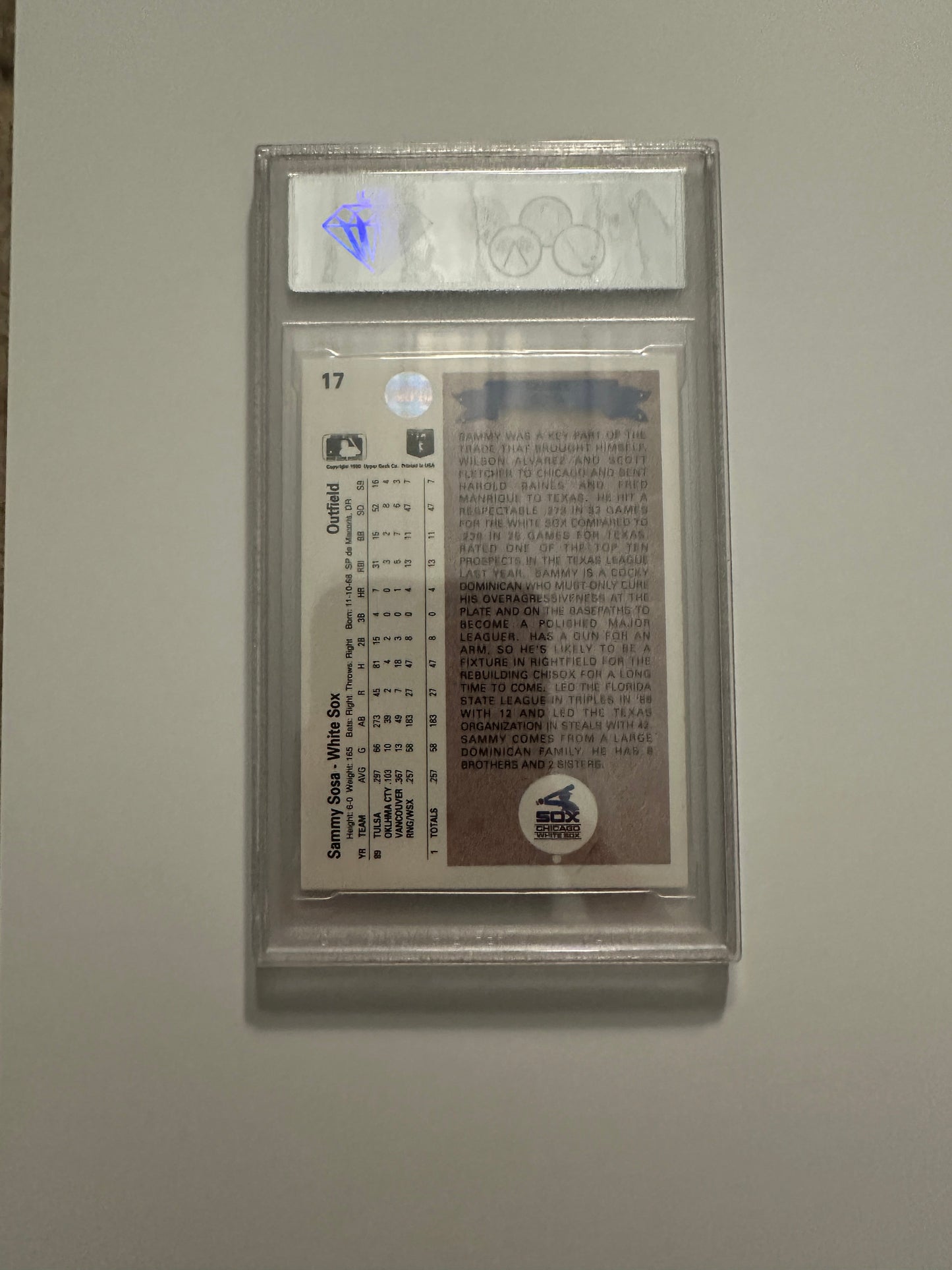 Sammy Sosa #17 CTA/PSA Graded Mint 9 (1990 Upper Deck)