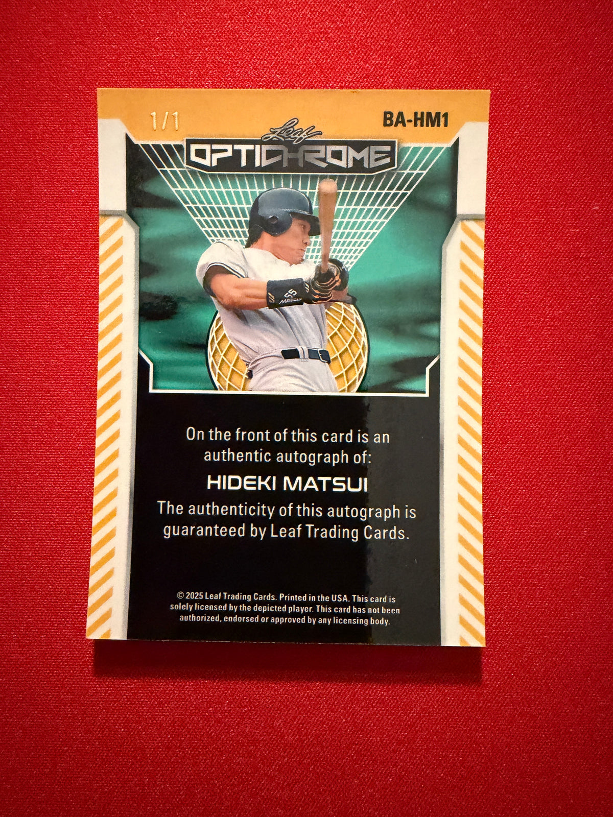 Hideki Matsui 2025 Leaf Optichrome Baseball Base Auto Gold Super Prismatic 1/1