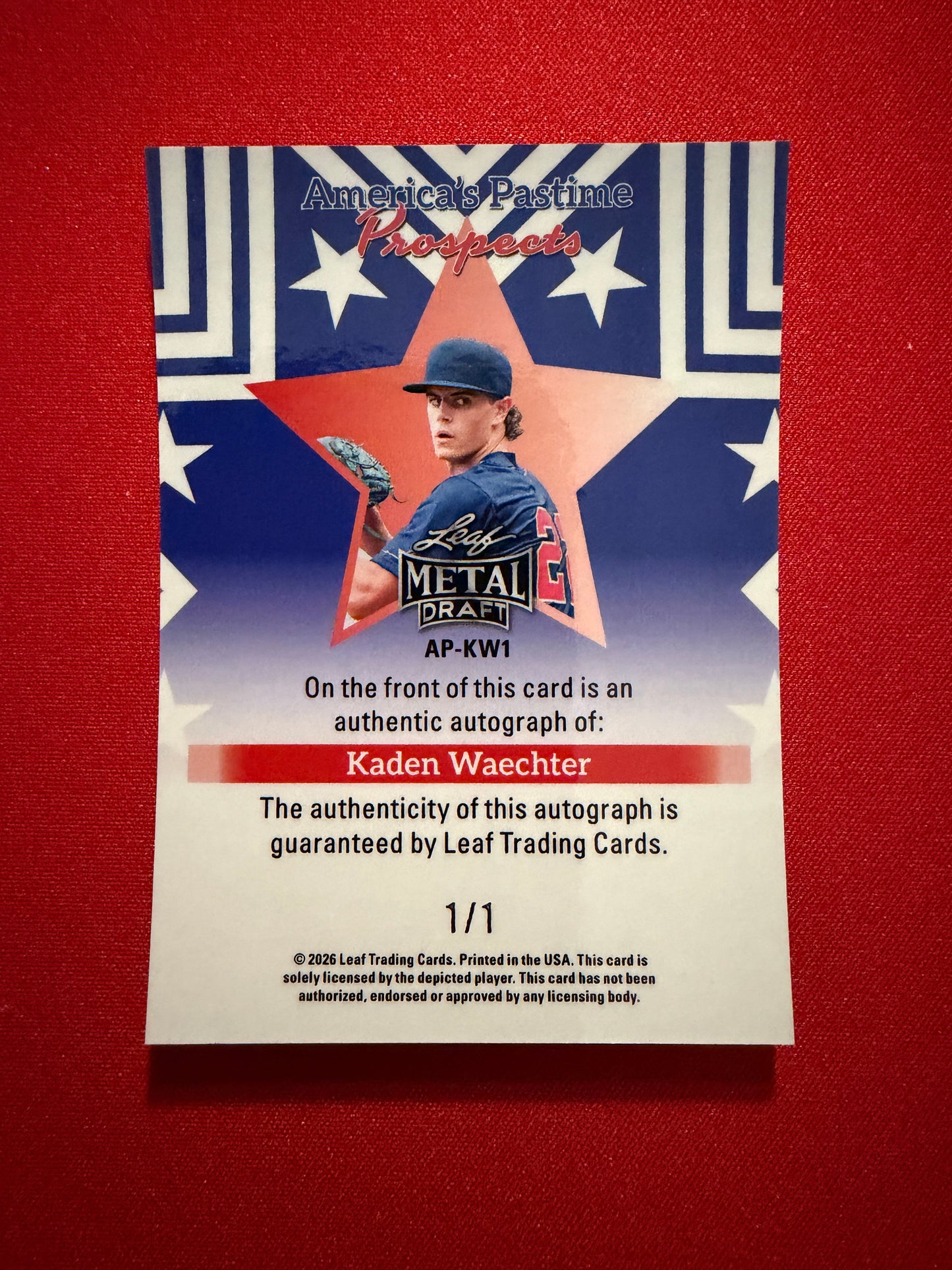 Kaden Waechter 2026 Leaf Metal Draft Edition America’s Pastime Prospects Auto Gold 1/1