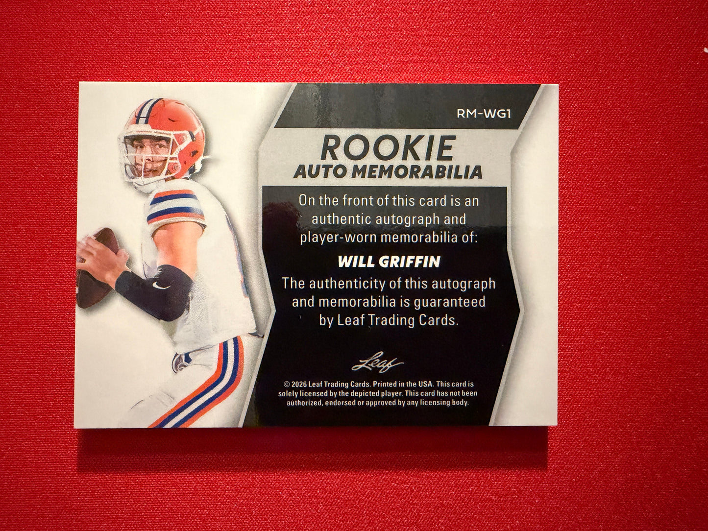 Will Griffin 2026 Leaf Trinity Rookie Auto Memo Multicolor Patch Bronze /75