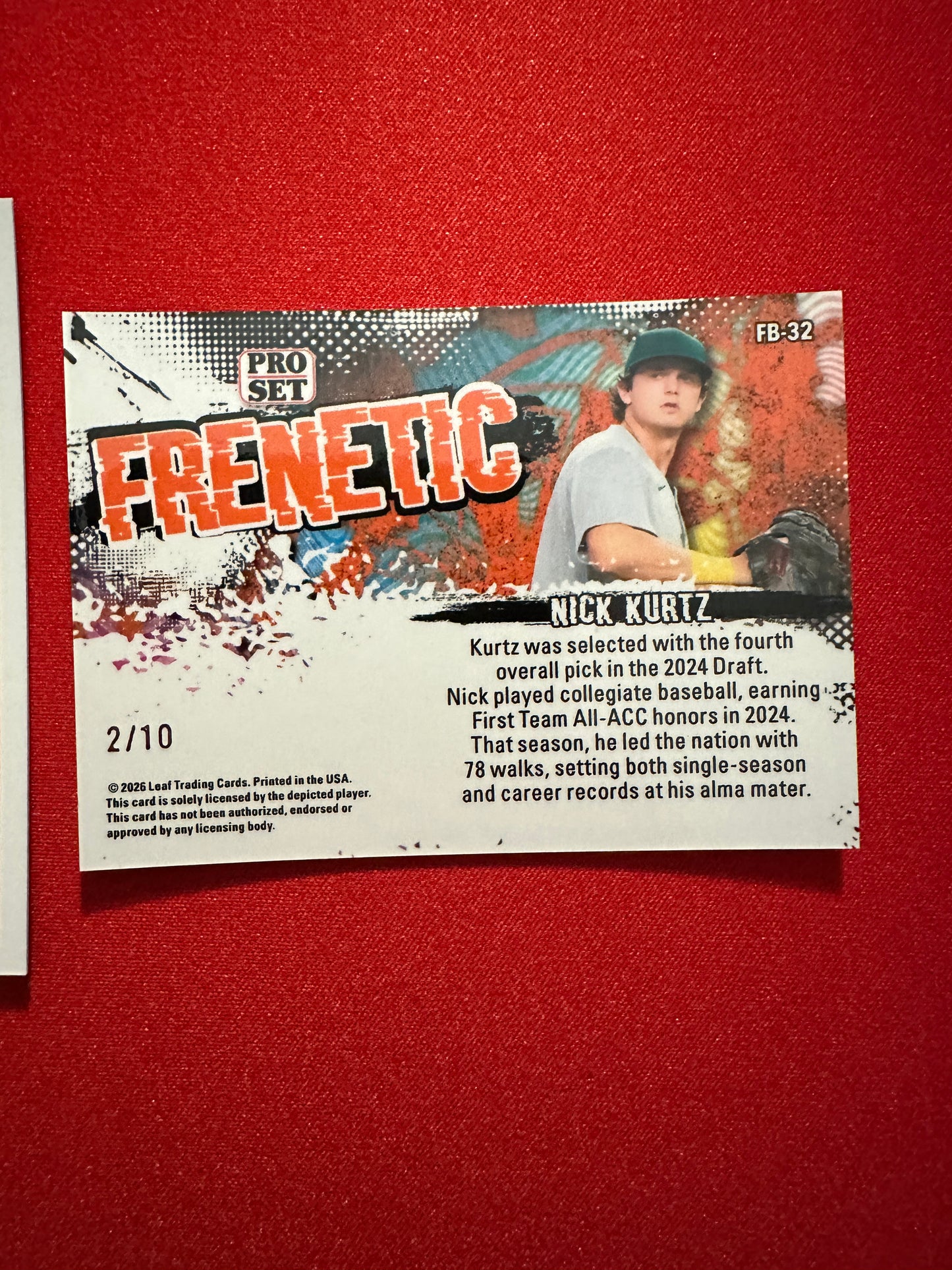 Nick Kurtz 2026 Pro Set Two Card Lot 1989 Purple AUTO /8 Frenetic Blue /10