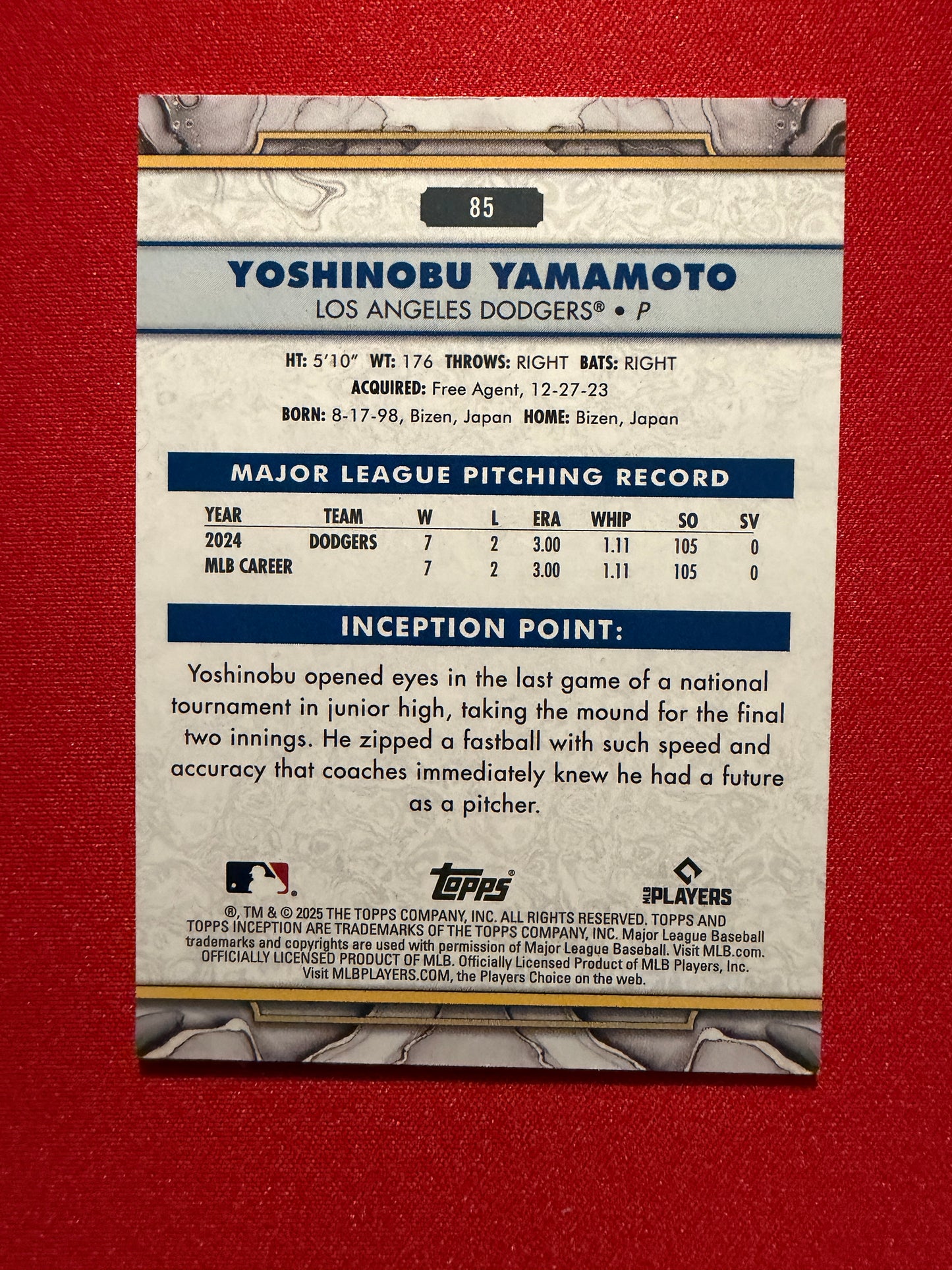 2025 Topps Inception Yoshinobu Yamamoto Green Parallel