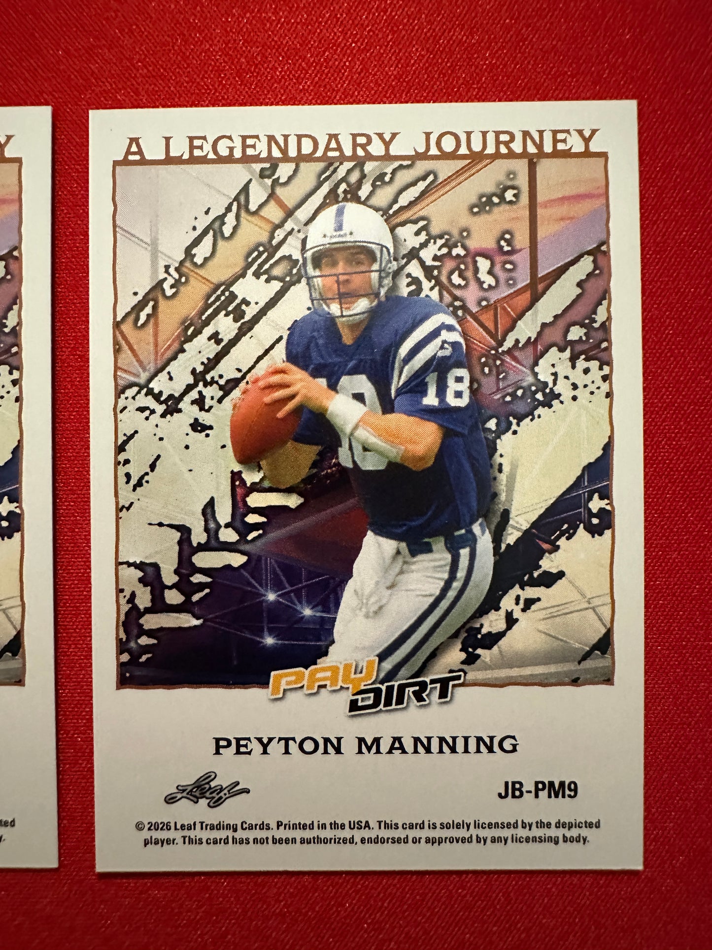 Peyton Manning 2026 Leaf Paydirt Football A Legendary Journey Orange Parallel Two-Card Lot