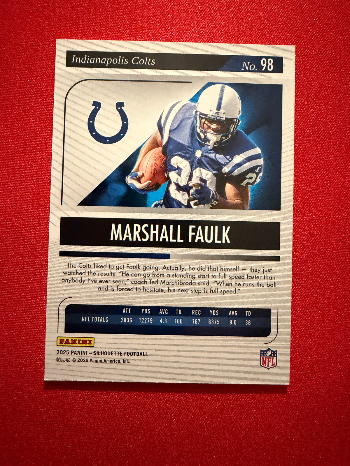 Marshall Faulk 2025 Panini Silhouette Football Base Blue Color Match /99 #98