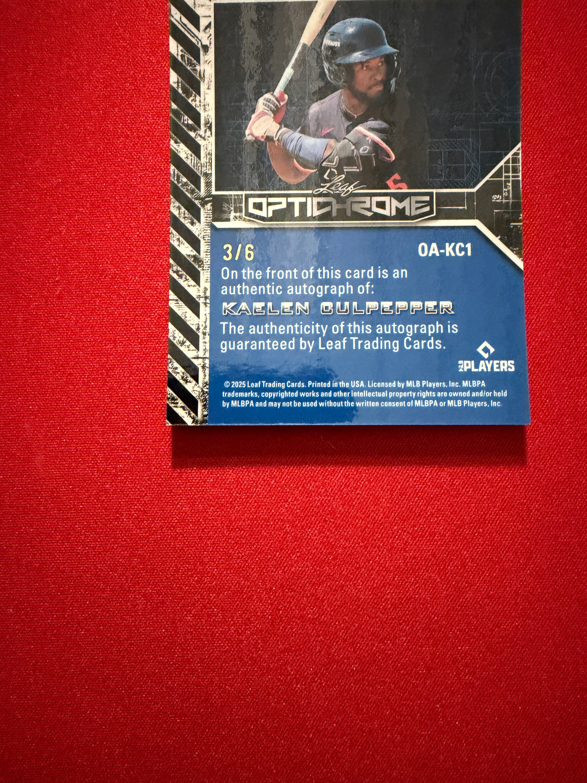 2025 Leaf Optichrome Baseball Kaelen Culpepper Optimus Auto Green Crystal /6