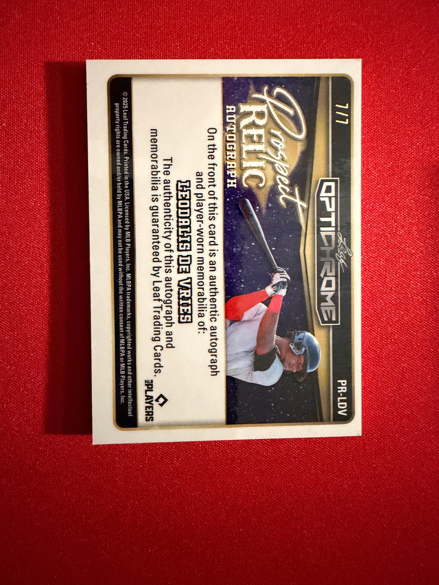 Leo De Vries 2025 Leaf Optichrome Baseball Prospect Relic Auto 7/7 Bookend
