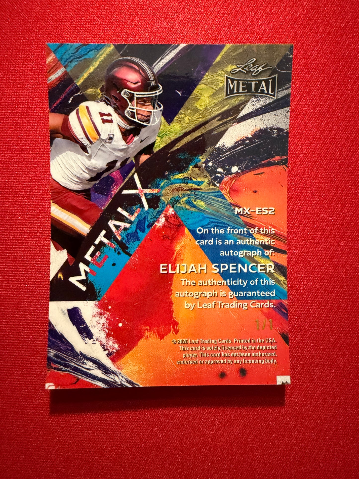 2026 Leaf Metal Football Elijah Spencer Metal X Auto Green Shimmer 1/1