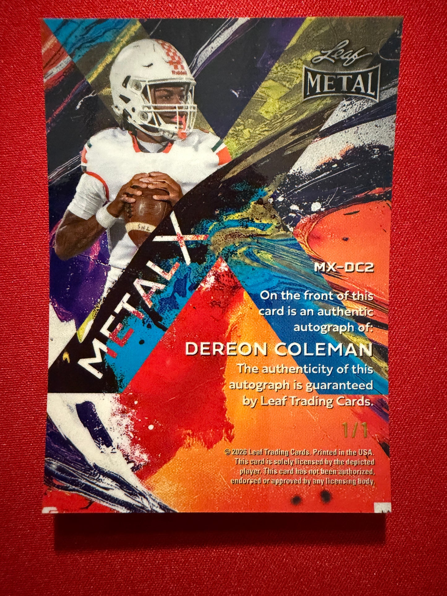 2026 Leaf Metal Dereon Coleman Auto Metal X Gold Prismatic 1/1