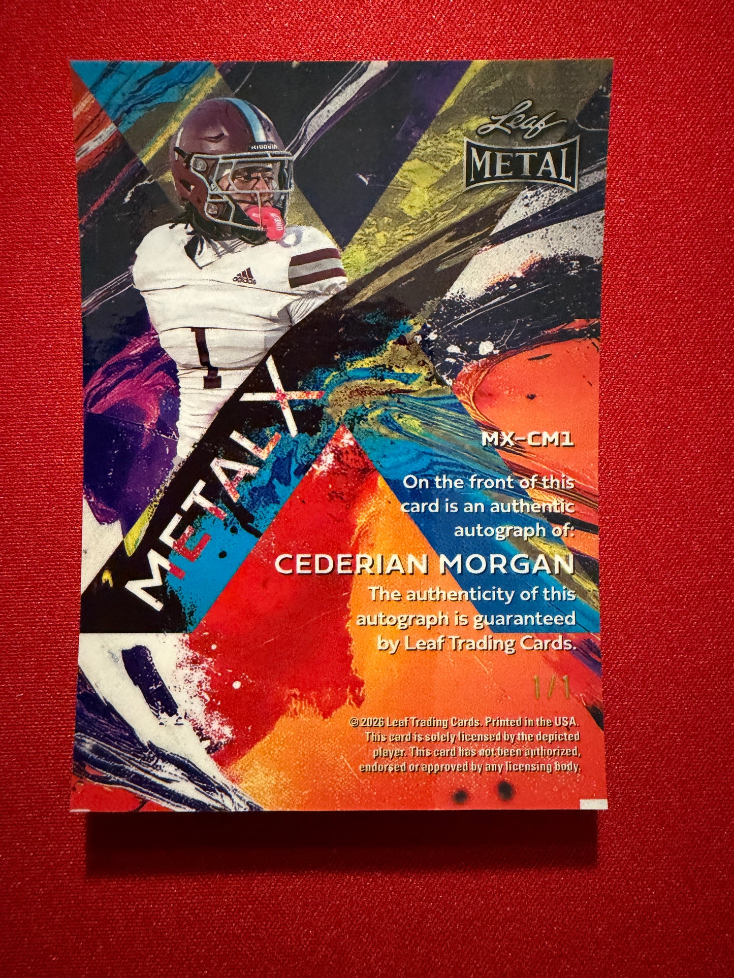 2026 Leaf Metal Football Cederian Morgan Metal X Auto Black Prismatic 1/1