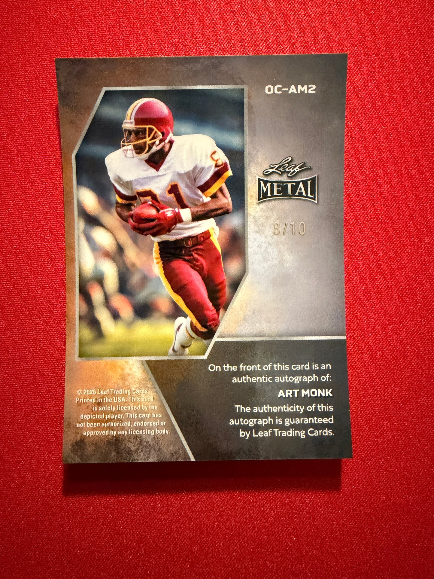 2026 Leaf Metal Football Art Monk Silver Prismatic On-Card Auto /10