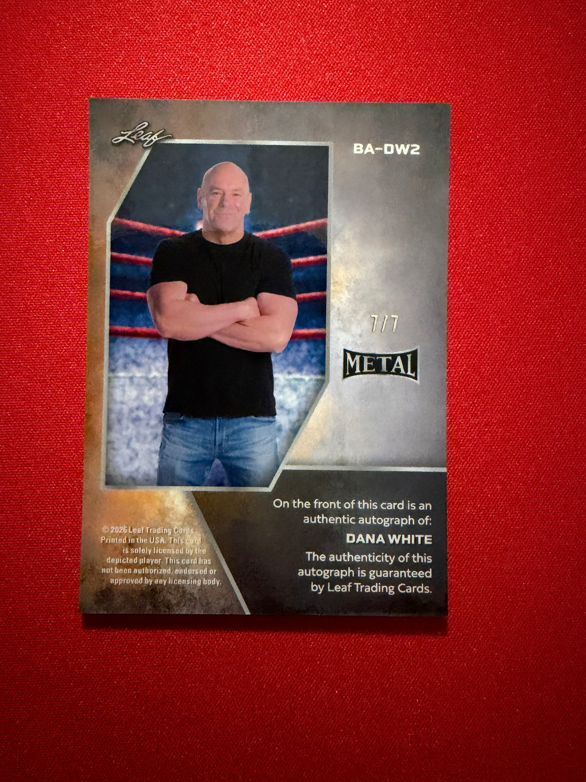 Dana White 2026 Leaf Metal Ring Kings Base Auto Purple Lava 7/7 Bookend