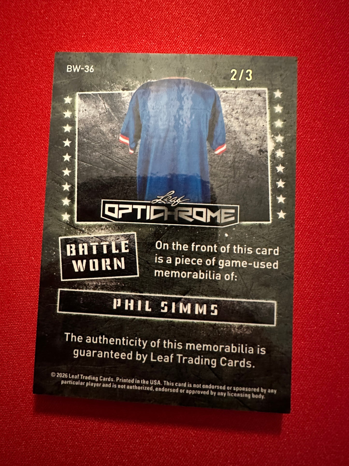 2026 Leaf Optichrome Phil Simms BATTLE WORN GAME USED PATCH /3 Giants MVP