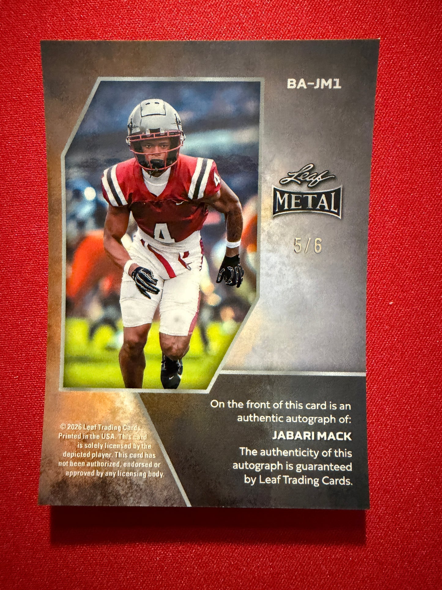 2026 Leaf Metal Football Jabari Mack Auto Pink Prismatic /6