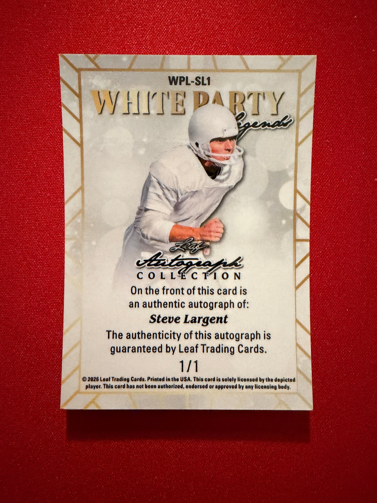 Steve Largent 2026 Leaf Autograph Collection White Party Legends Prismatic 1/1