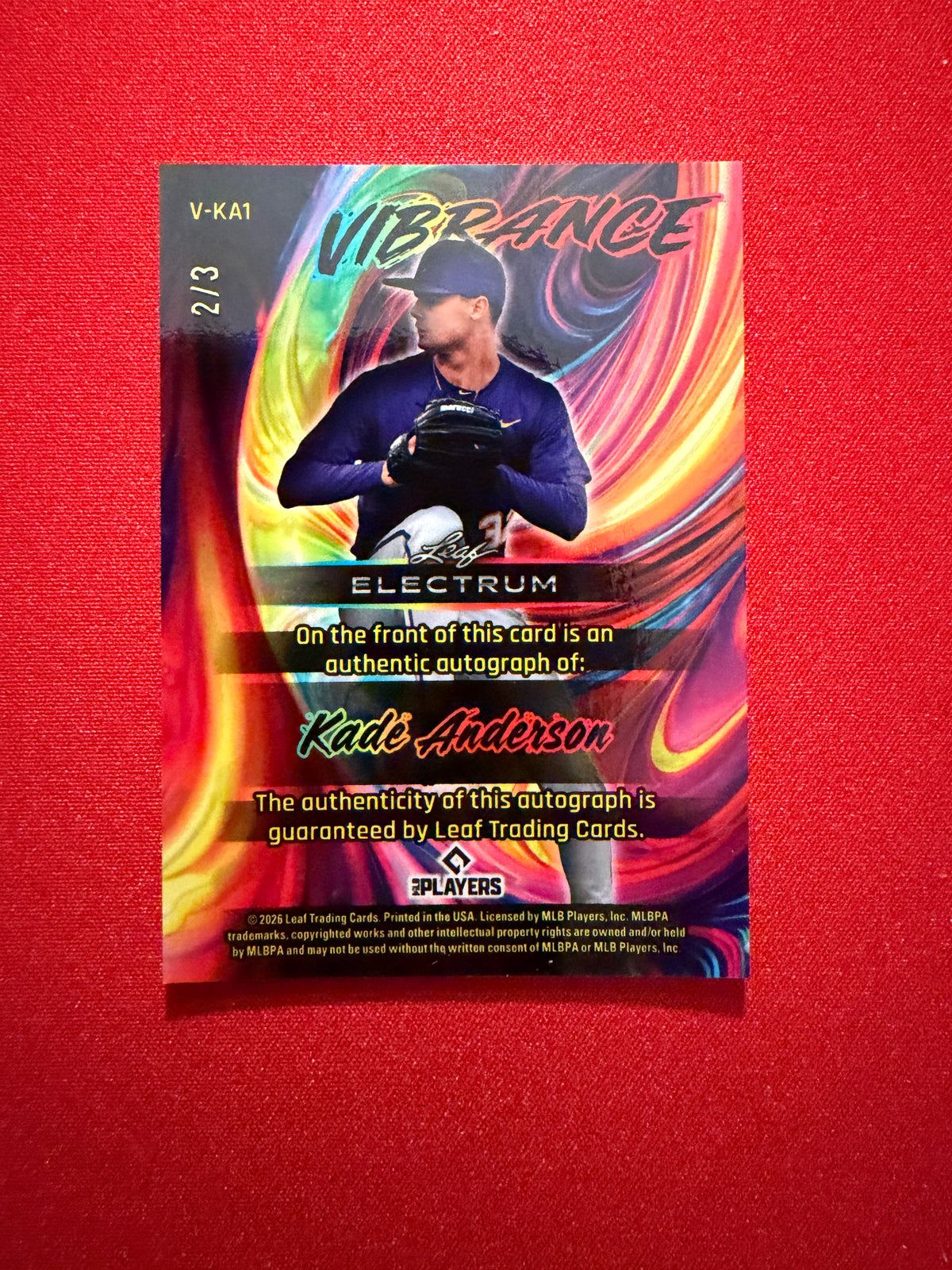 2026 Leaf Electrum Baseball Kade Anderson Vibrance Auto /3