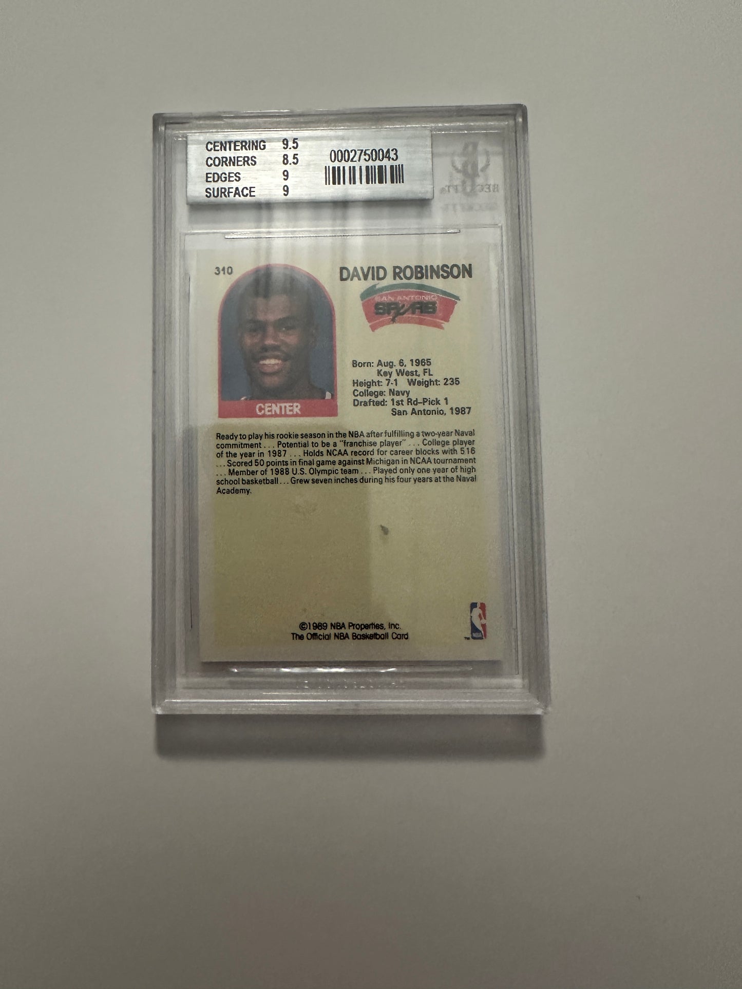 David Robinson #310 Beckett Graded Mint 9 (1989 Hoops)