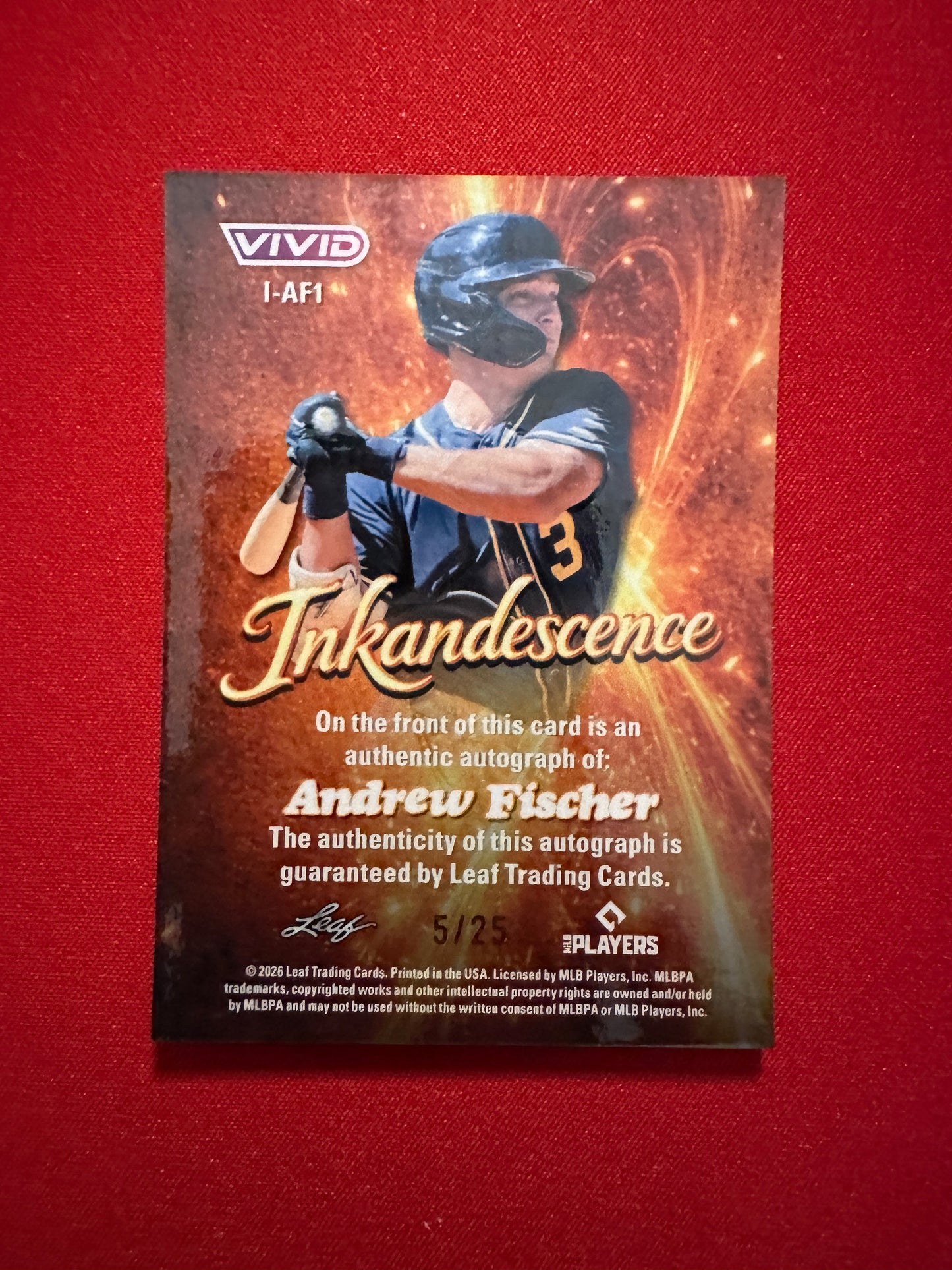 2026 Leaf Vivid Baseball Inkadescence Techno-Foil Teal Andrew Fischer Autograph 5/25