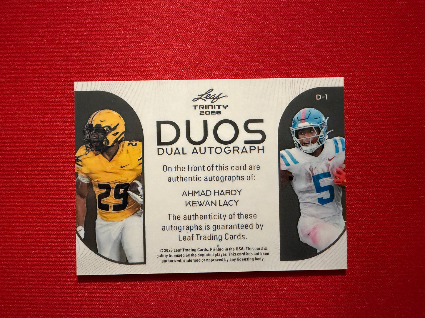 Kewan Lacy Ahmad Hardy 2026 Leaf Trinity Football Duos Dual Auto Pink /3