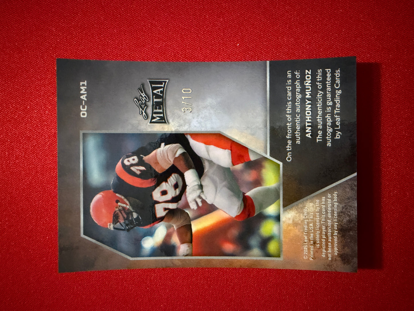 Anthony Munoz 2026 Leaf Metal Football On-Card Auto Silver Prismatic /10