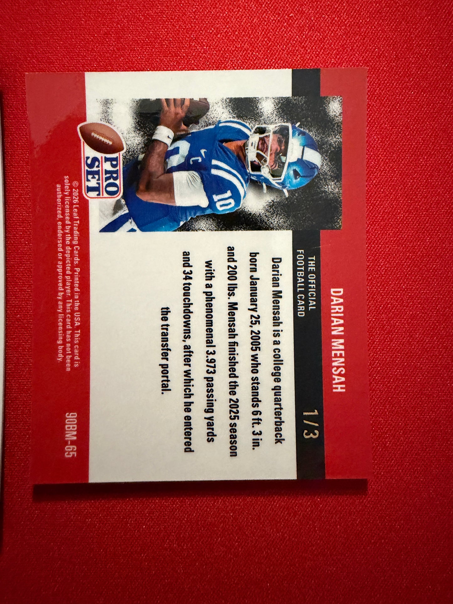 Darian Mensah 2026 Leaf Pro Set Metal Football 1989 Auto 1990 Mini Base Color Match