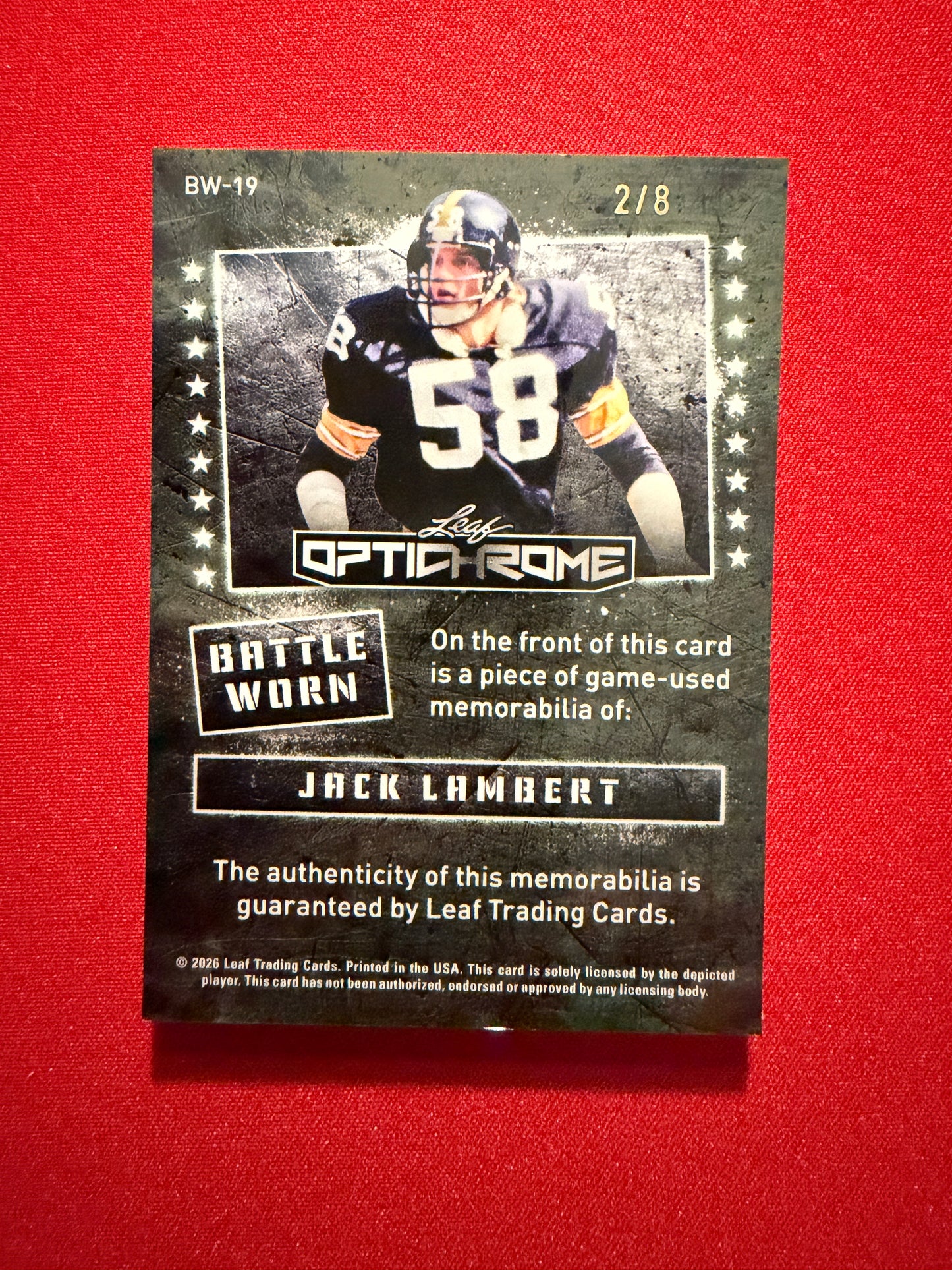 2026 Leaf Optichrome Football Battle Worn Jack Lambert Game-Used /8