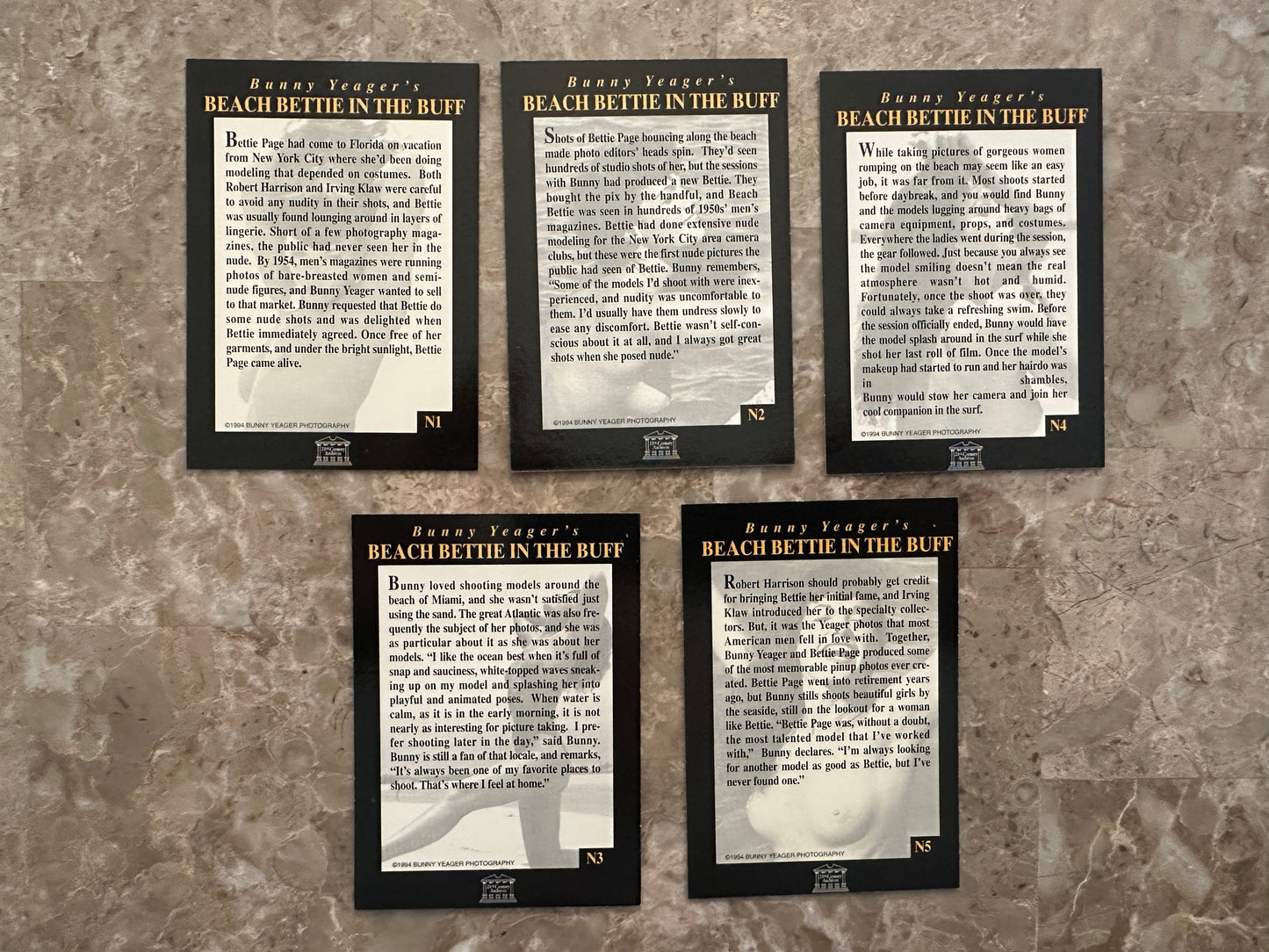 Bunny Yeager's Beach Bettie in the Buff 5 Card Set (1994 21st Century)