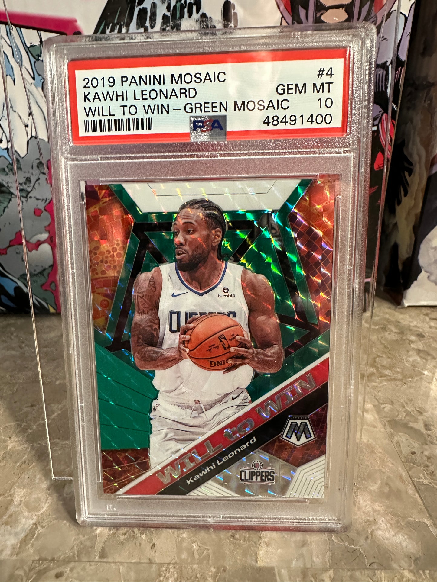 Kawhi Leonard #4 PSA 10 Gem Mint (2019 Panini Mosaic) - Will to Win Green Mosaic