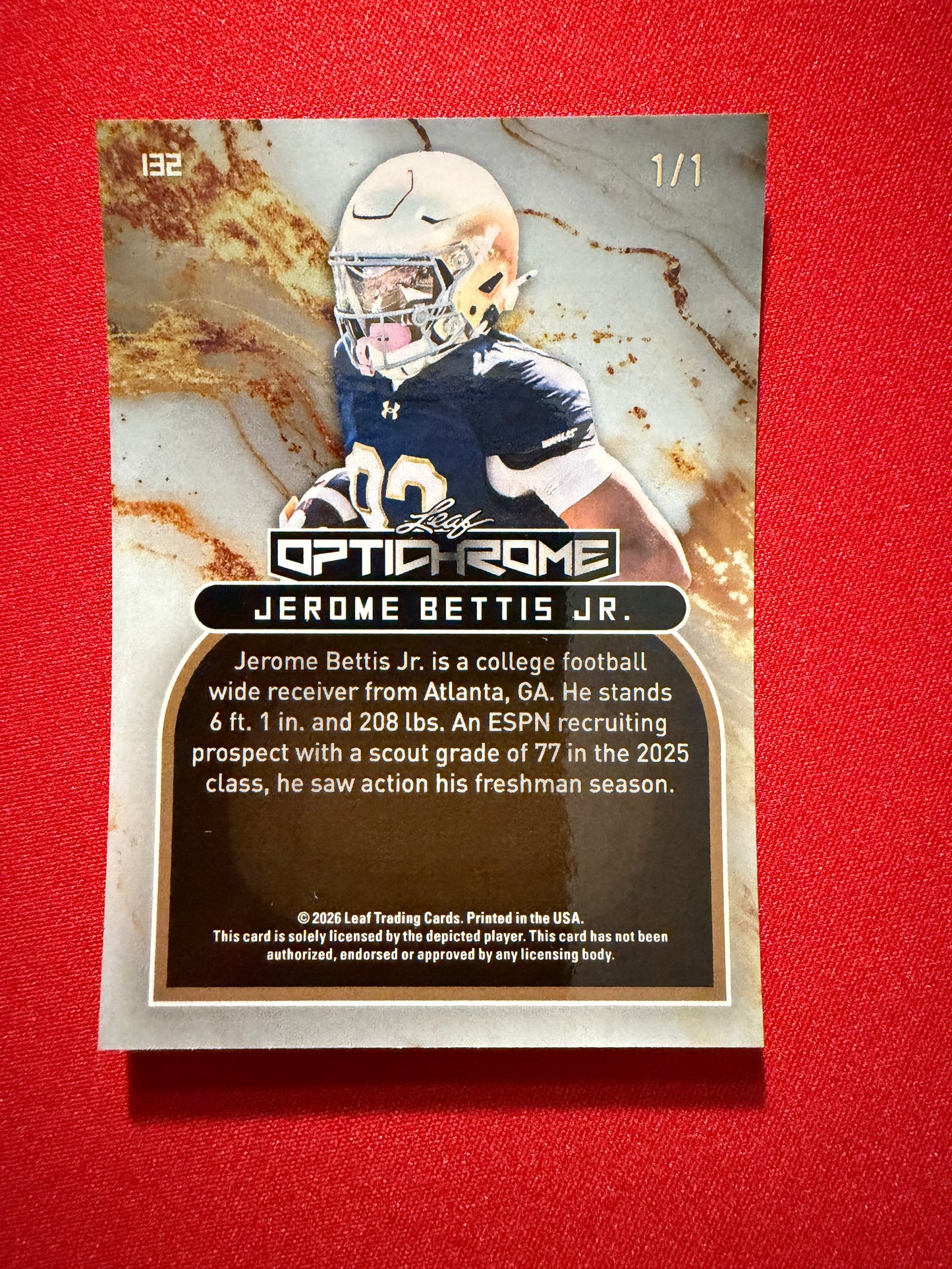 2026 Leaf Optichrome Football Jerome Bettis Jr. White Prismatic 1/1