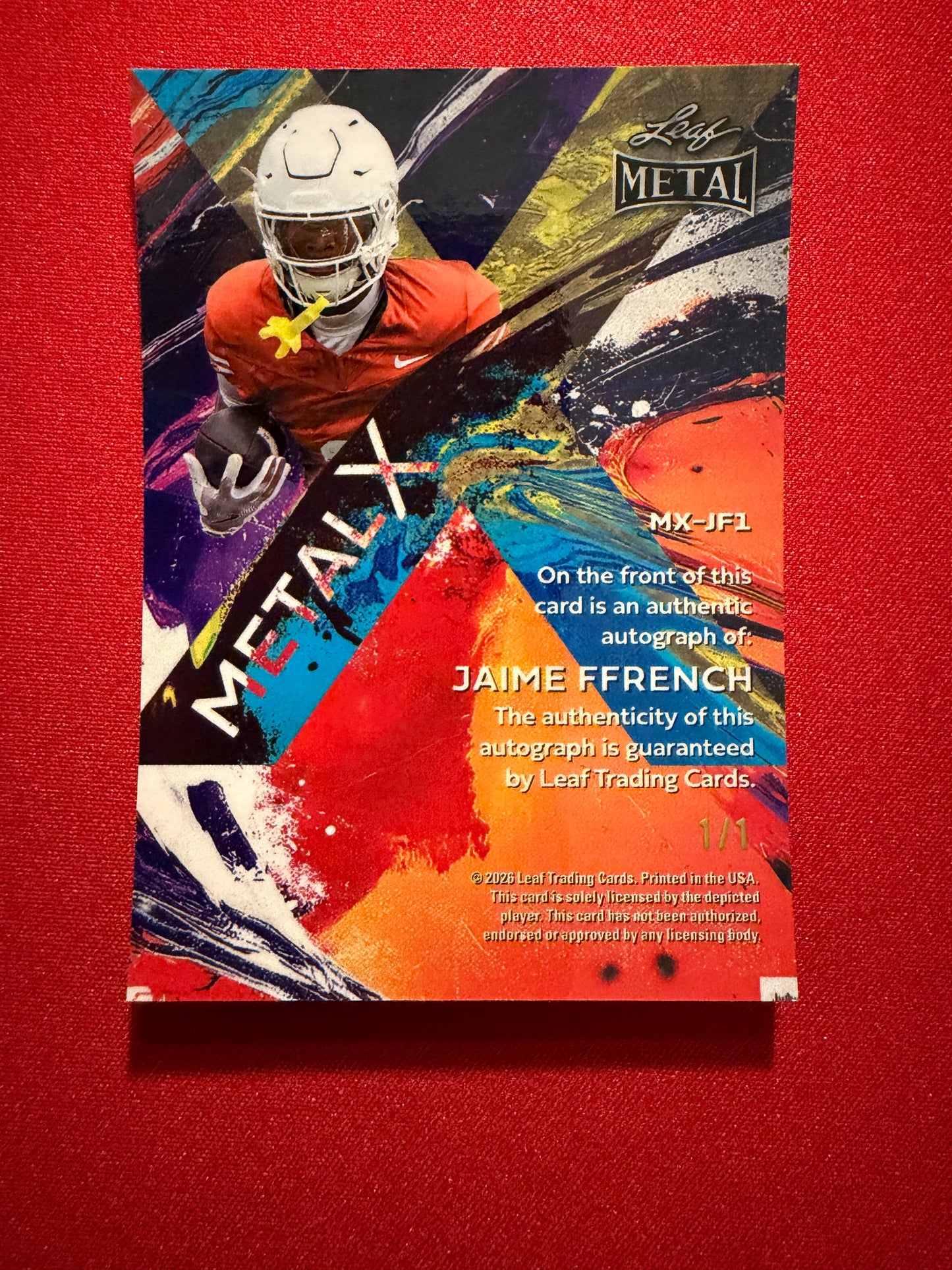 2026 Leaf Metal Football Jamie Ffrench Metal X Prismatic 1/1