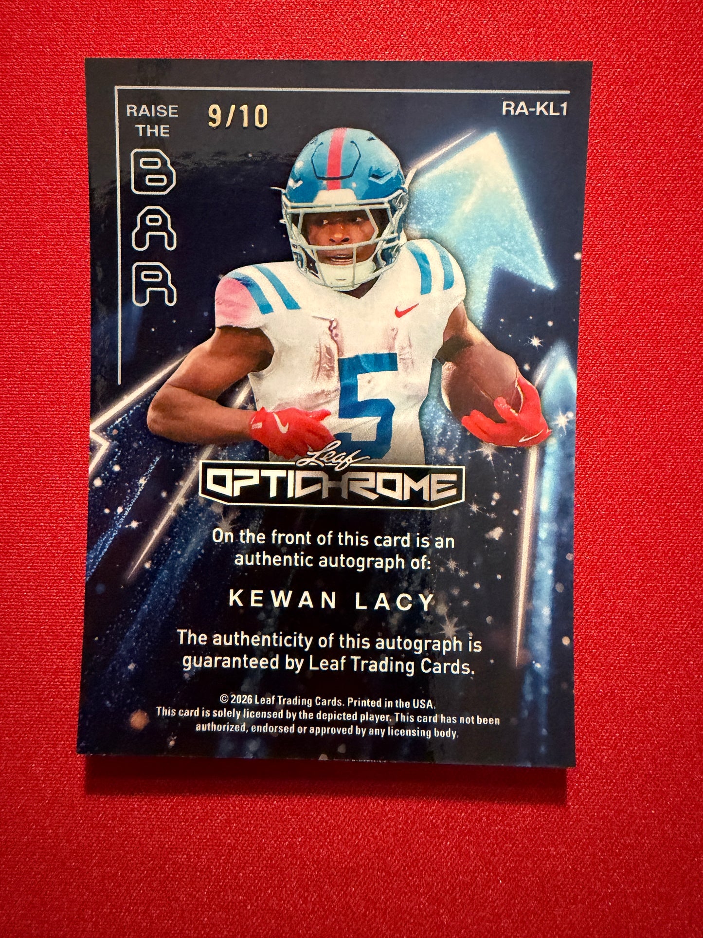 2026 Leaf Optichrome Kewan Lacy Raise The Bar Silver Crystal Auto /10 Ole Miss