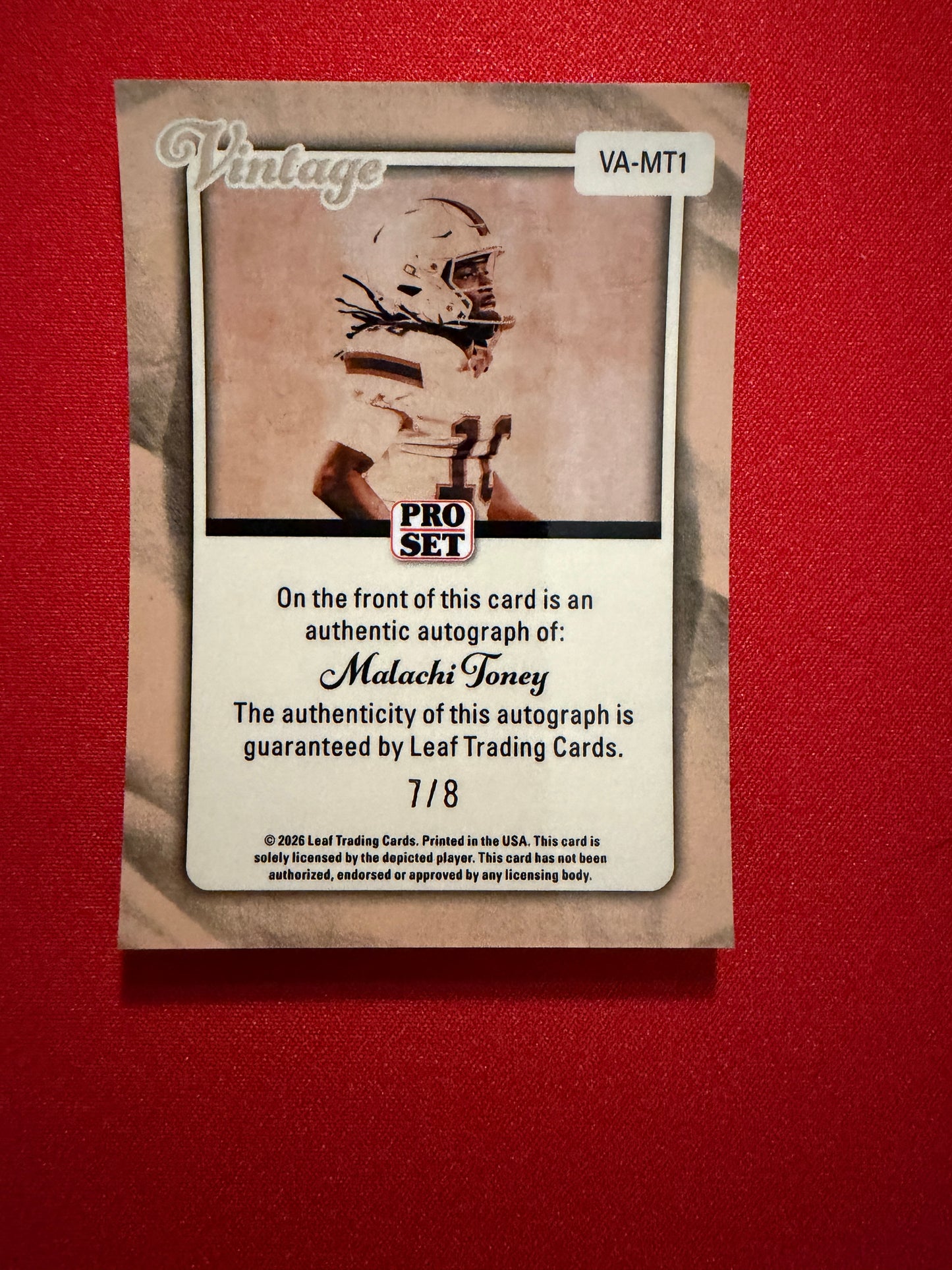 Malachi Toney 2026 Leaf Pro Set Metal Football Vintage Auto Platinum /8