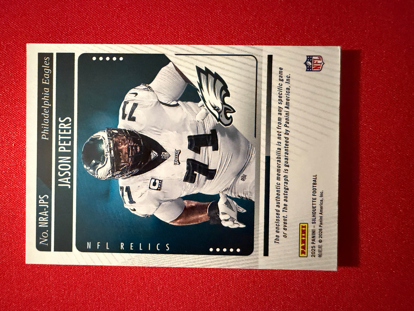 Jason Peters 2025 Panini Silhouette Football NFL Relics Auto Multicolor Patch /75