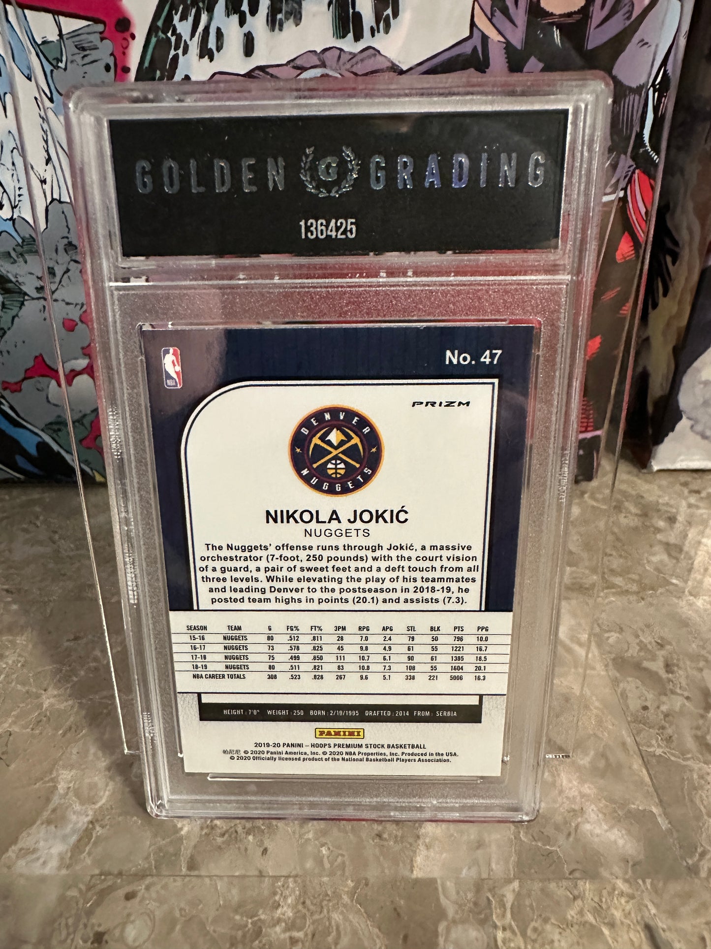 Nikola Jokic #16 Graded 9 Mint (2019 Panini Hoops Premium Stock) - Blue Cracked Ice