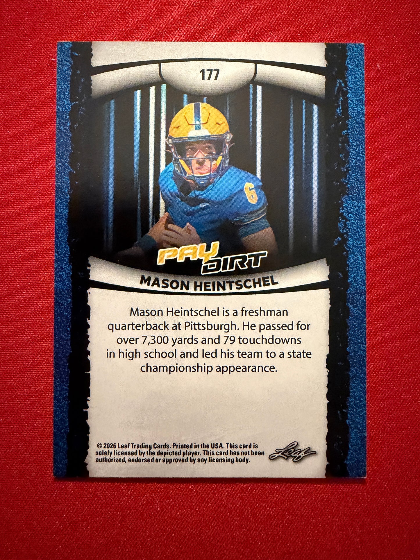 Mason Heintschel Leaf Paydirt Football Base Blue Color Match /10 #177