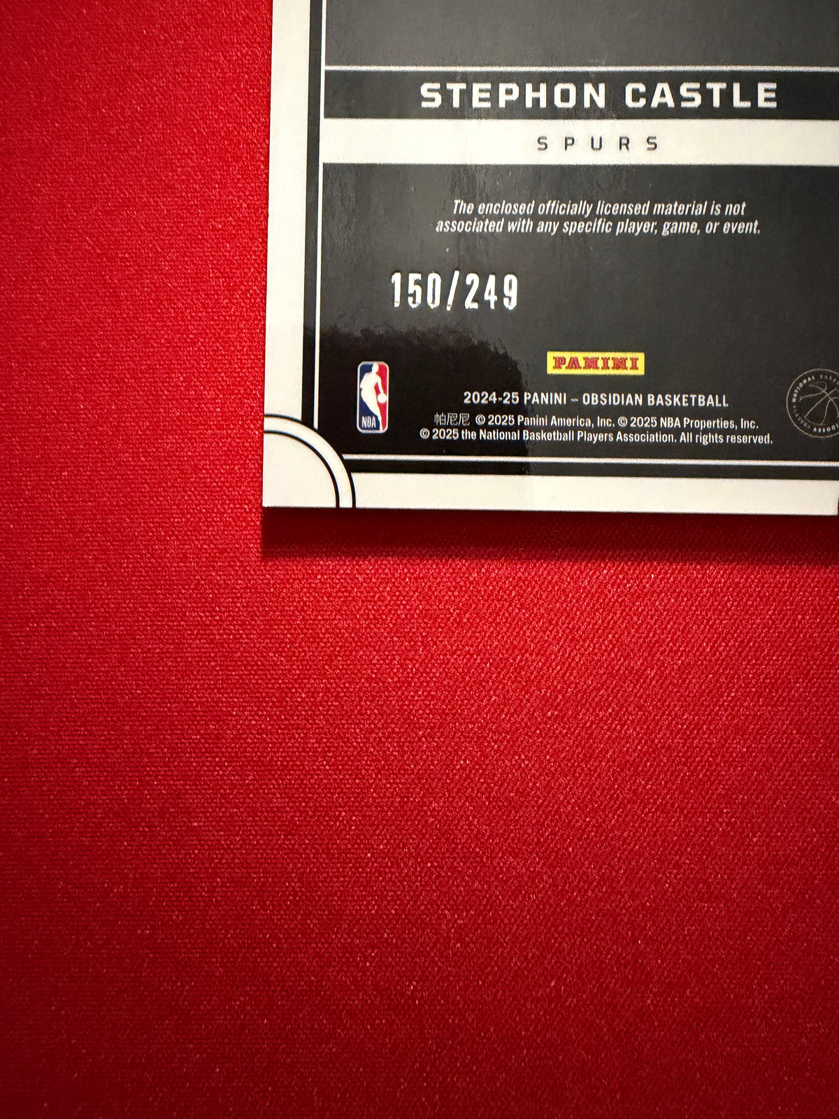 Stephon Castle 2024-25 Panini Obsidian Basketball Eclipse Jumbo Swatch RC /249