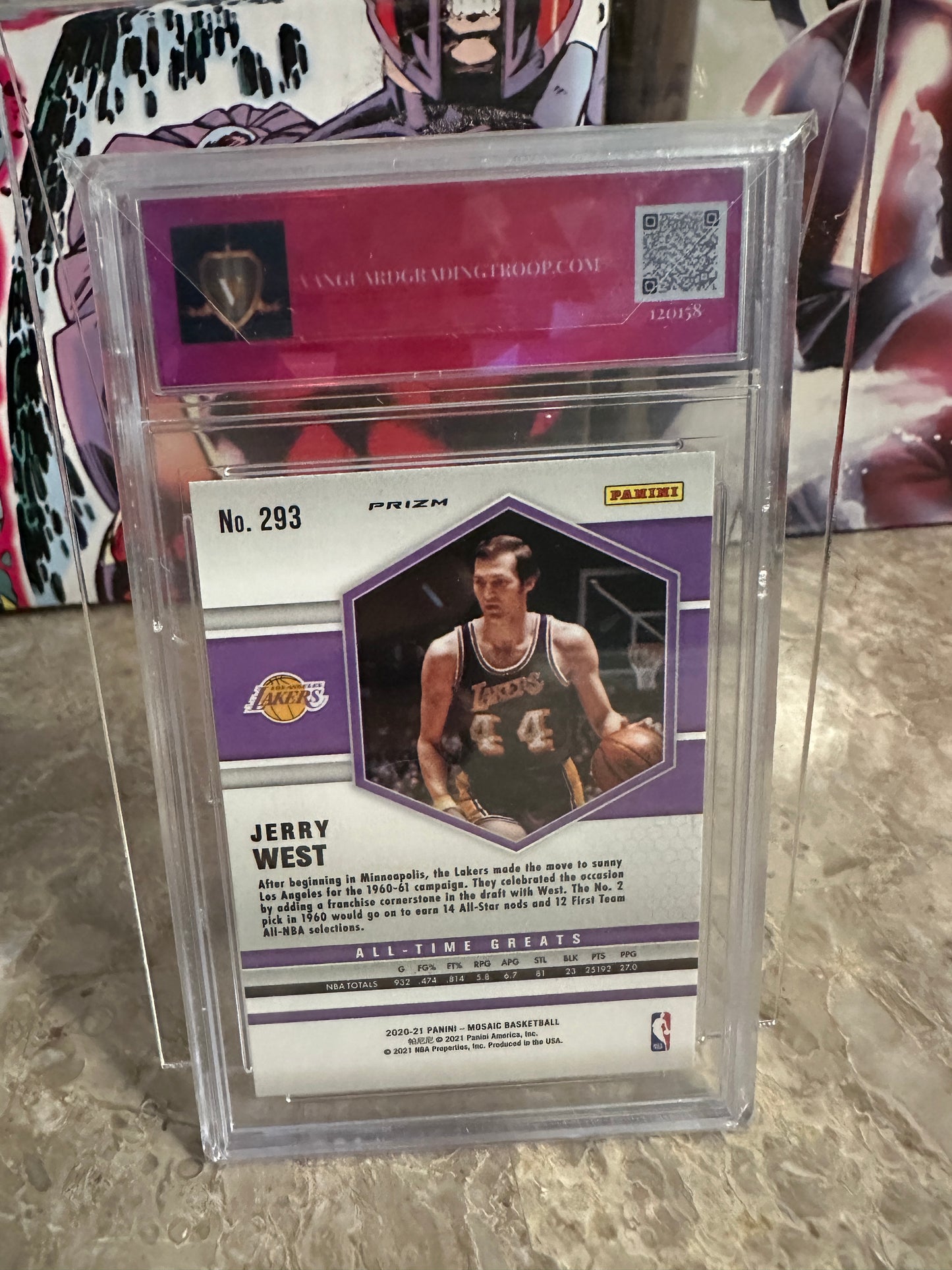 Jerry West #293 Vanguard Graded 9.5 Mint+ (2020 Panini Mosaic) - Pink Camo
