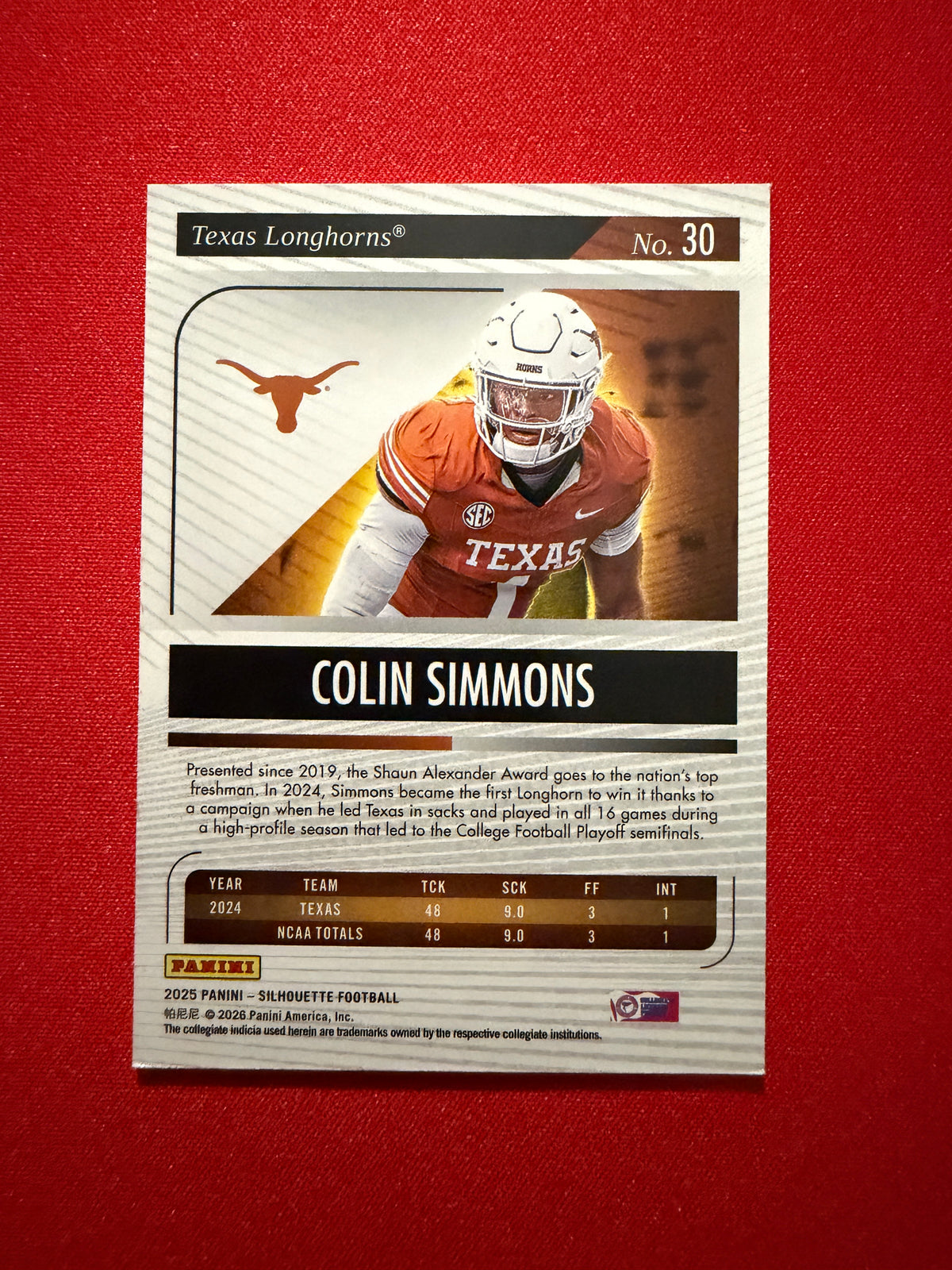 Colin Simmons 2025 Panini Silhouette Football Base Blue /99 #30