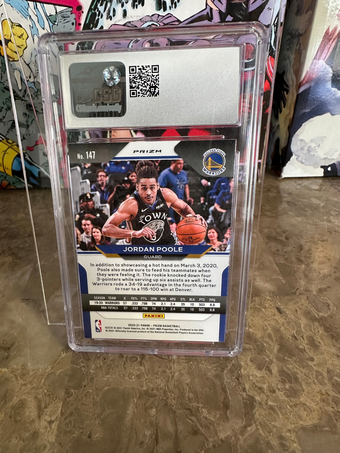 Jordan Poole #147 CSG 10.0 Gem Mint (2020-21 Panini Prizm) - Pink Ice