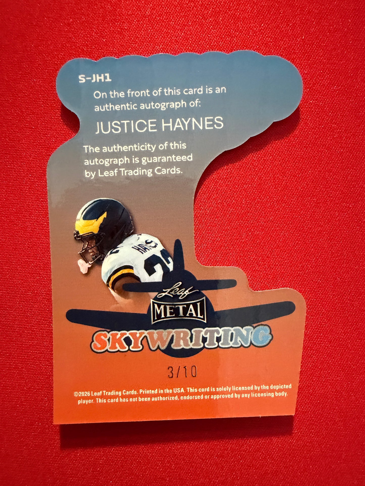 Justice Haynes 2026 Leaf Metal Football Skywriting Silver 3/10