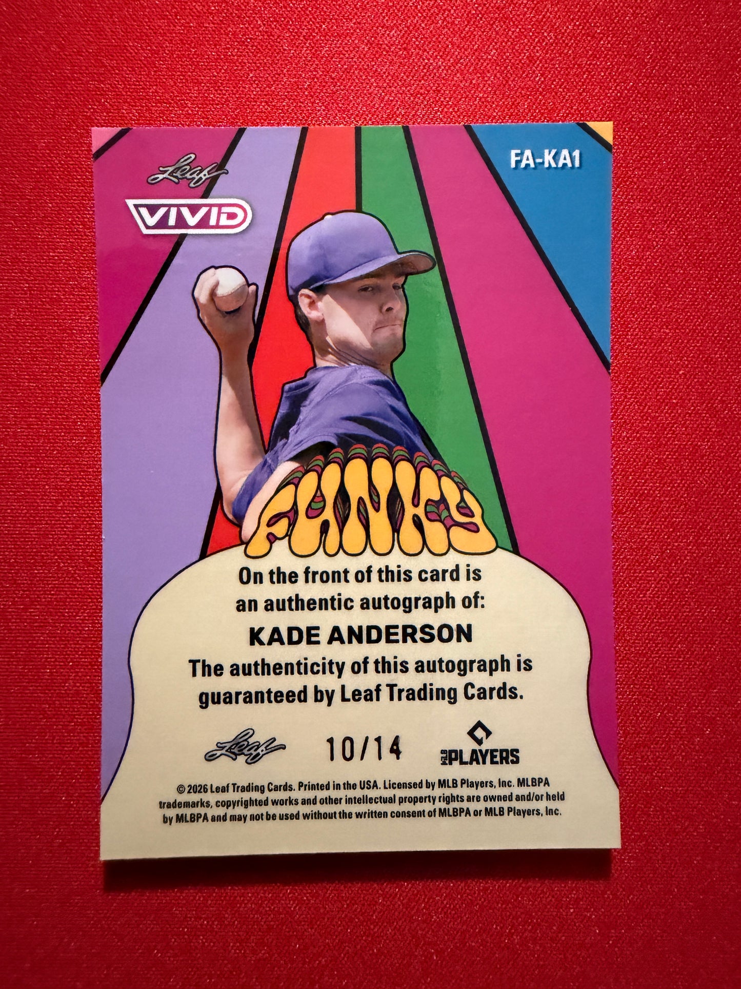2026 Leaf Vivid Baseball Kade Anderson Funky Red Auto Short-Print 10/14