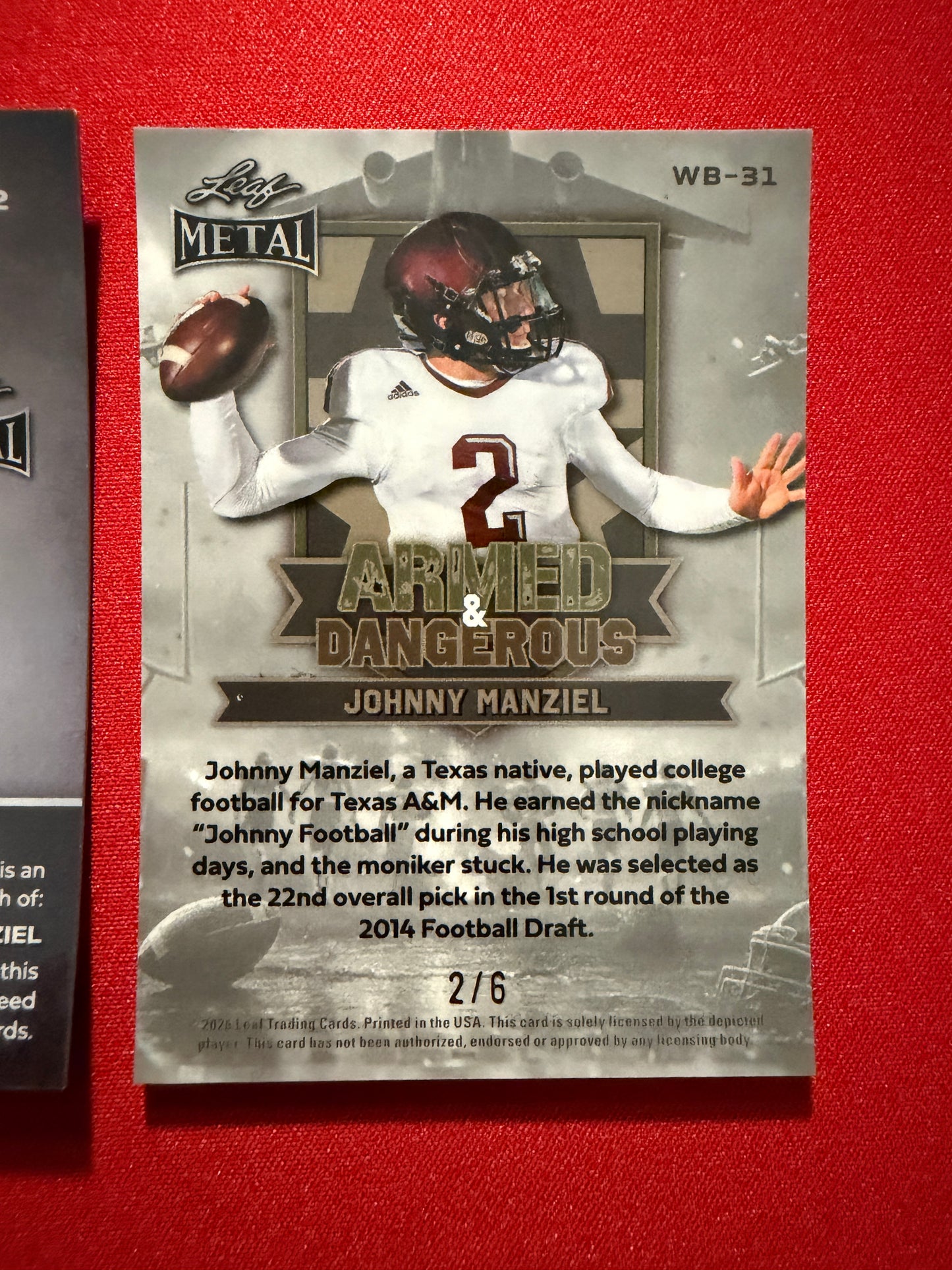 2026 Leaf Metal Johnny Manziel Auto Kaleidoscope Armed & Dangerous Pink Lot